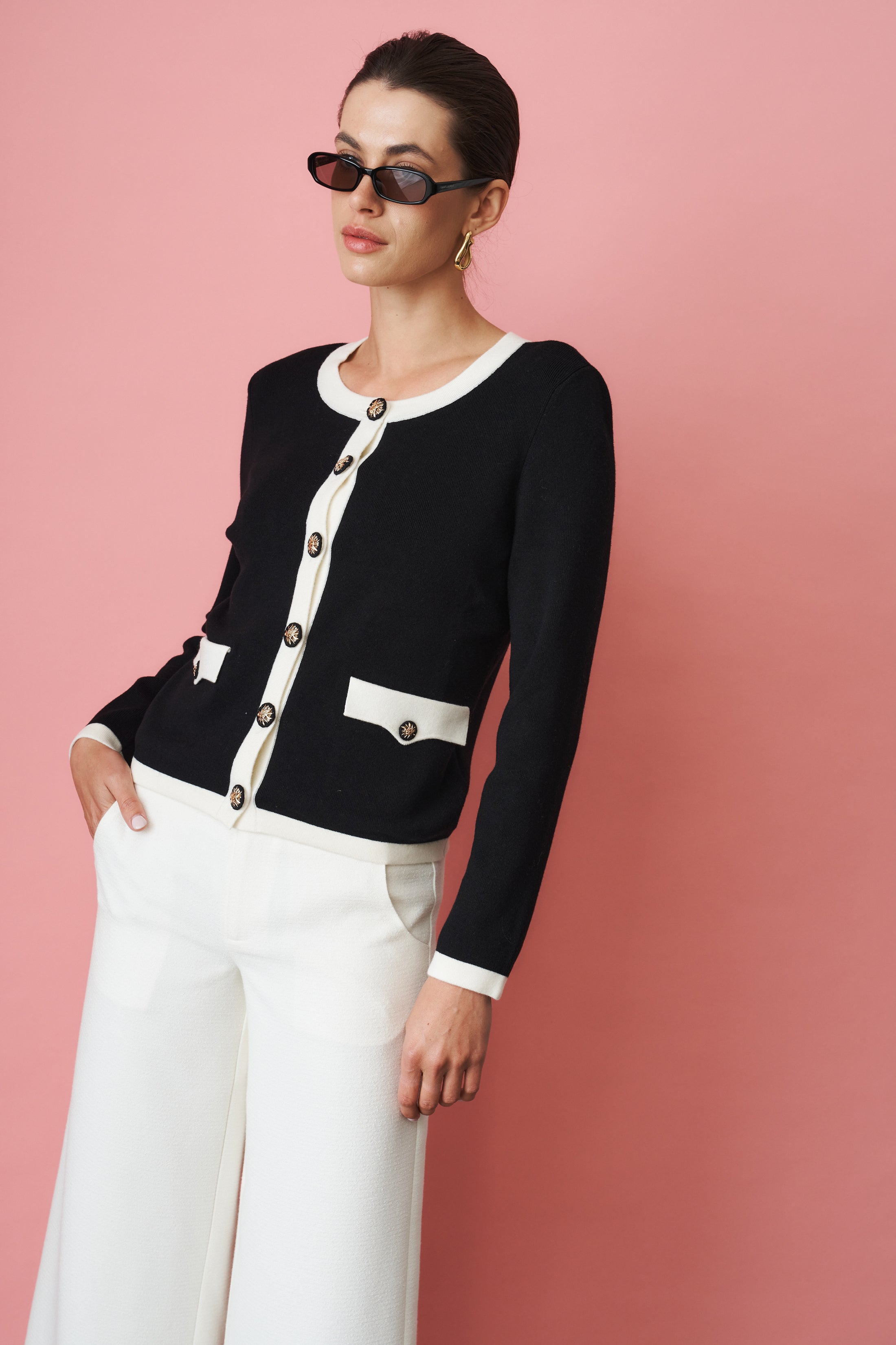 Yvette Contrast Knit Black Cardigan - DÉSORDRE