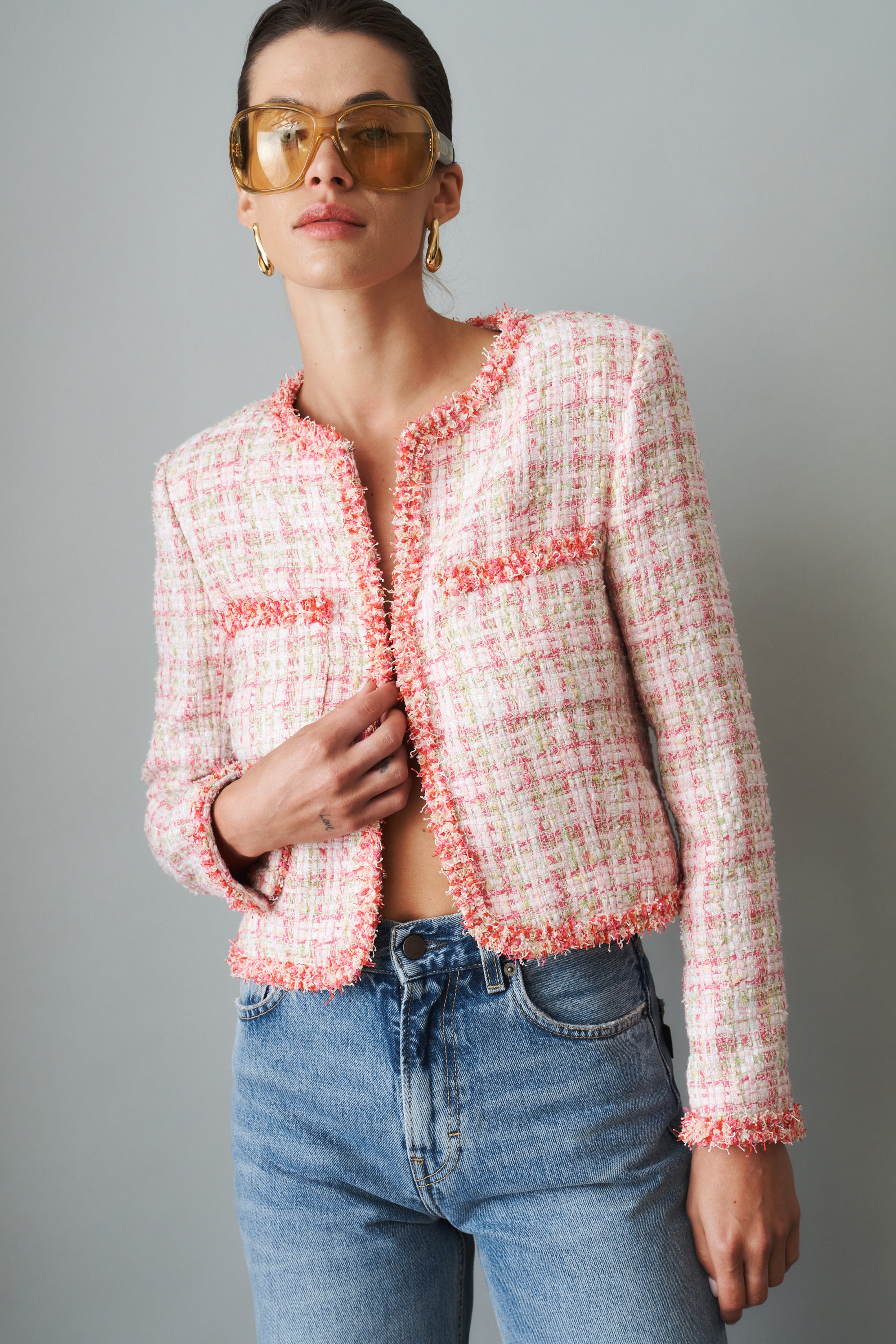 Bianca Metallic-Woven Fringe Pink Jacket - DÉSORDRE