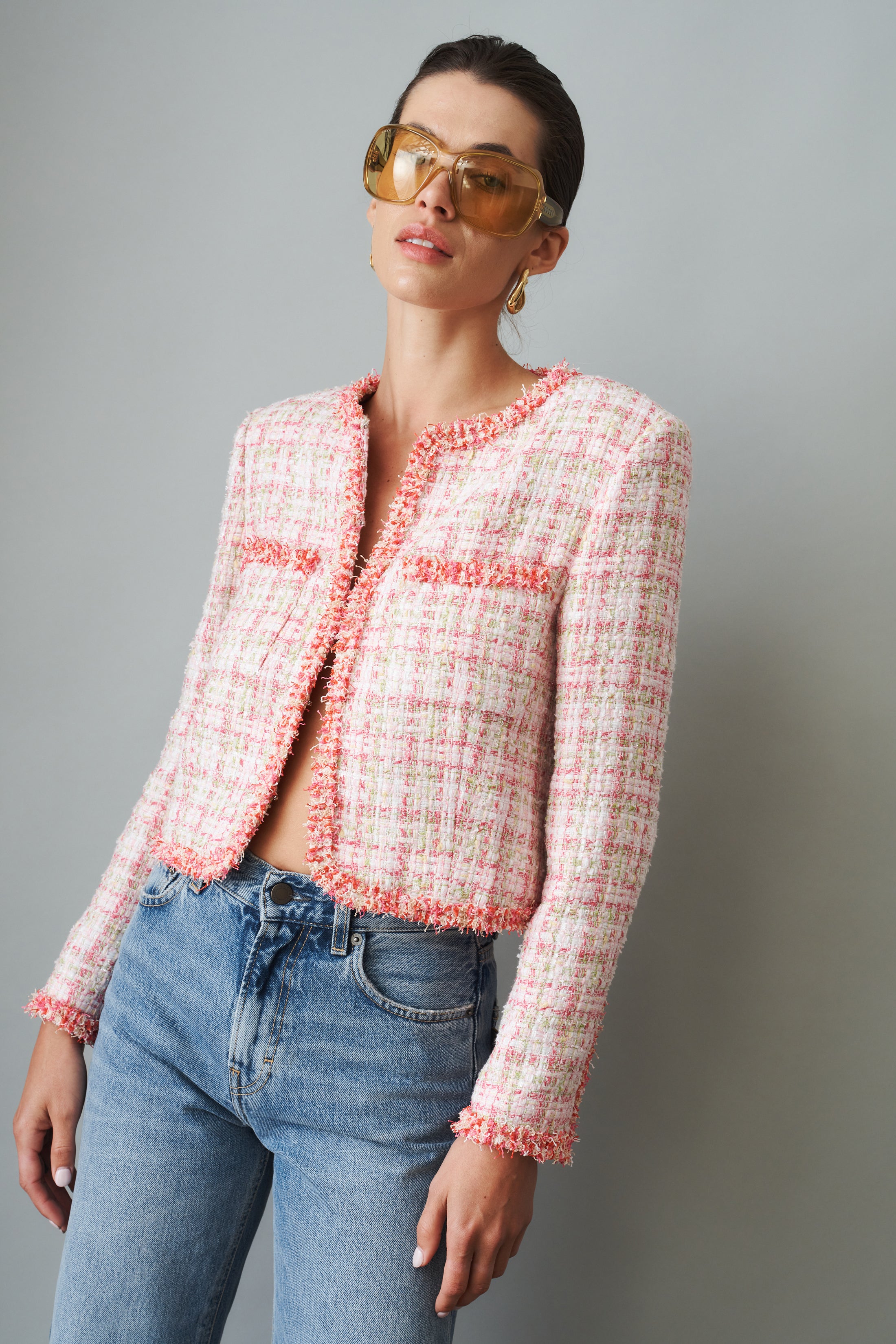 Bianca Metallic-Woven Fringe Pink Jacket - DÉSORDRE