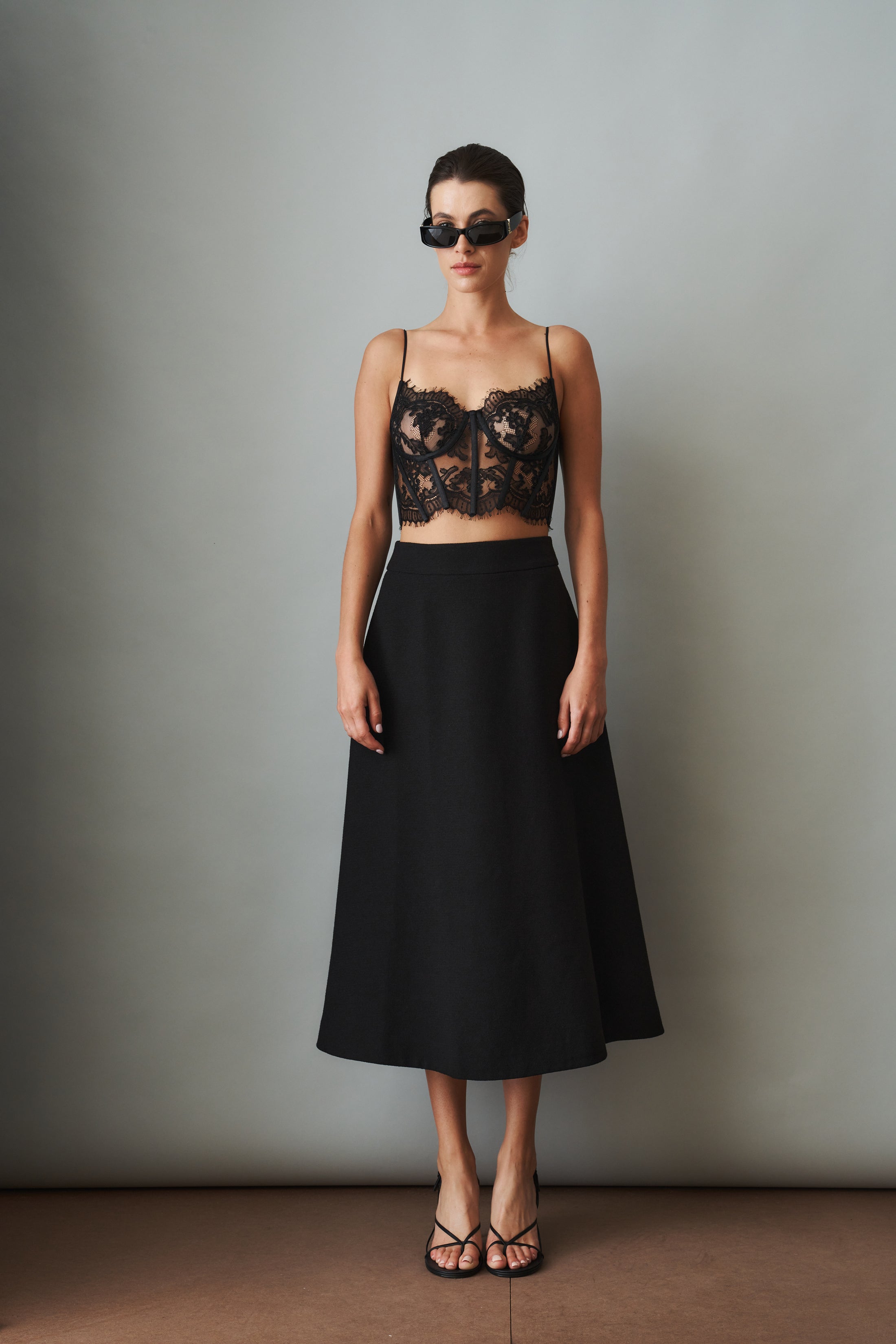 Natalia Tailored A Line Black Midi Skirt - DÉSORDRE