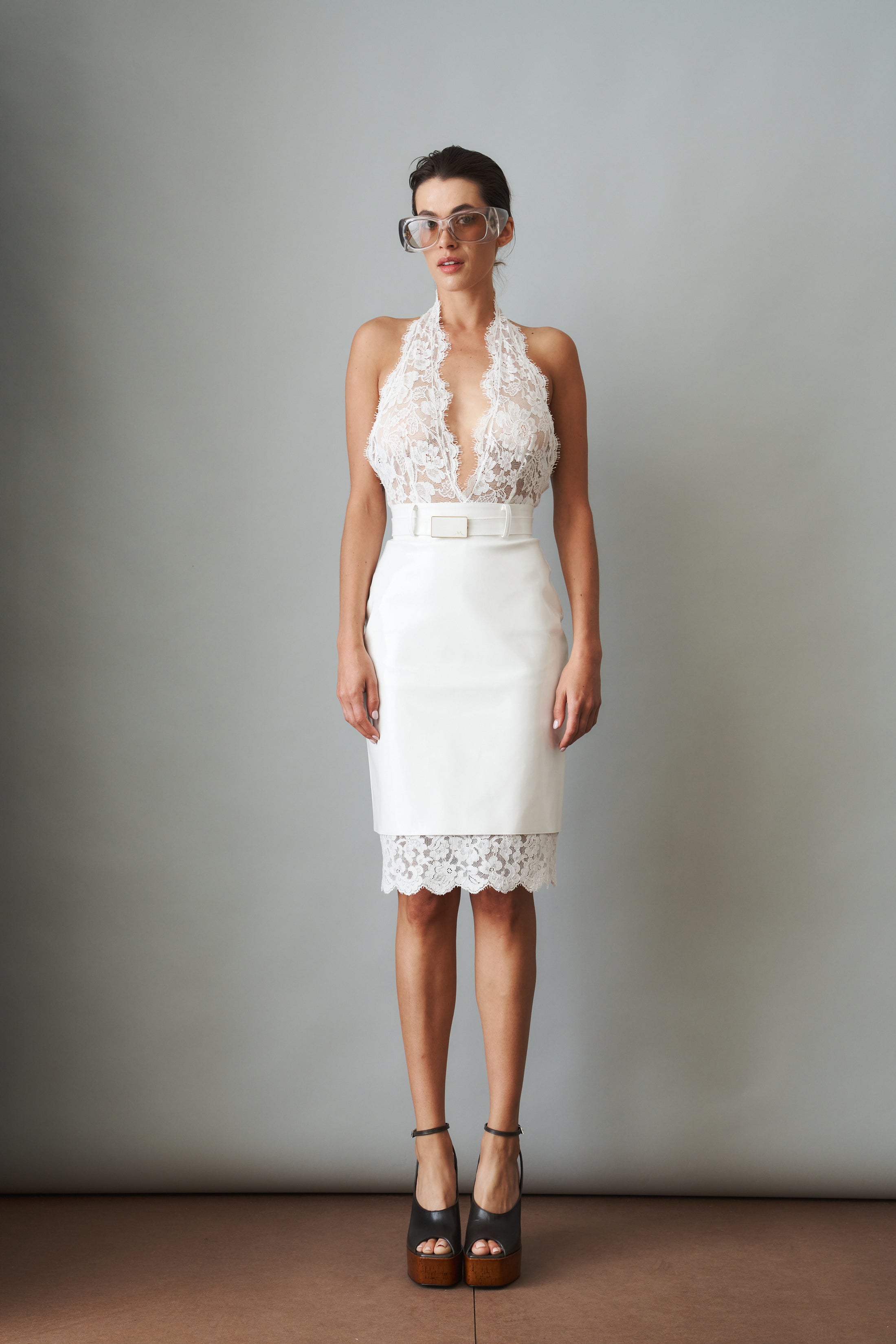 Midi Skirt With Lace Contrasts White - DÉSORDRE