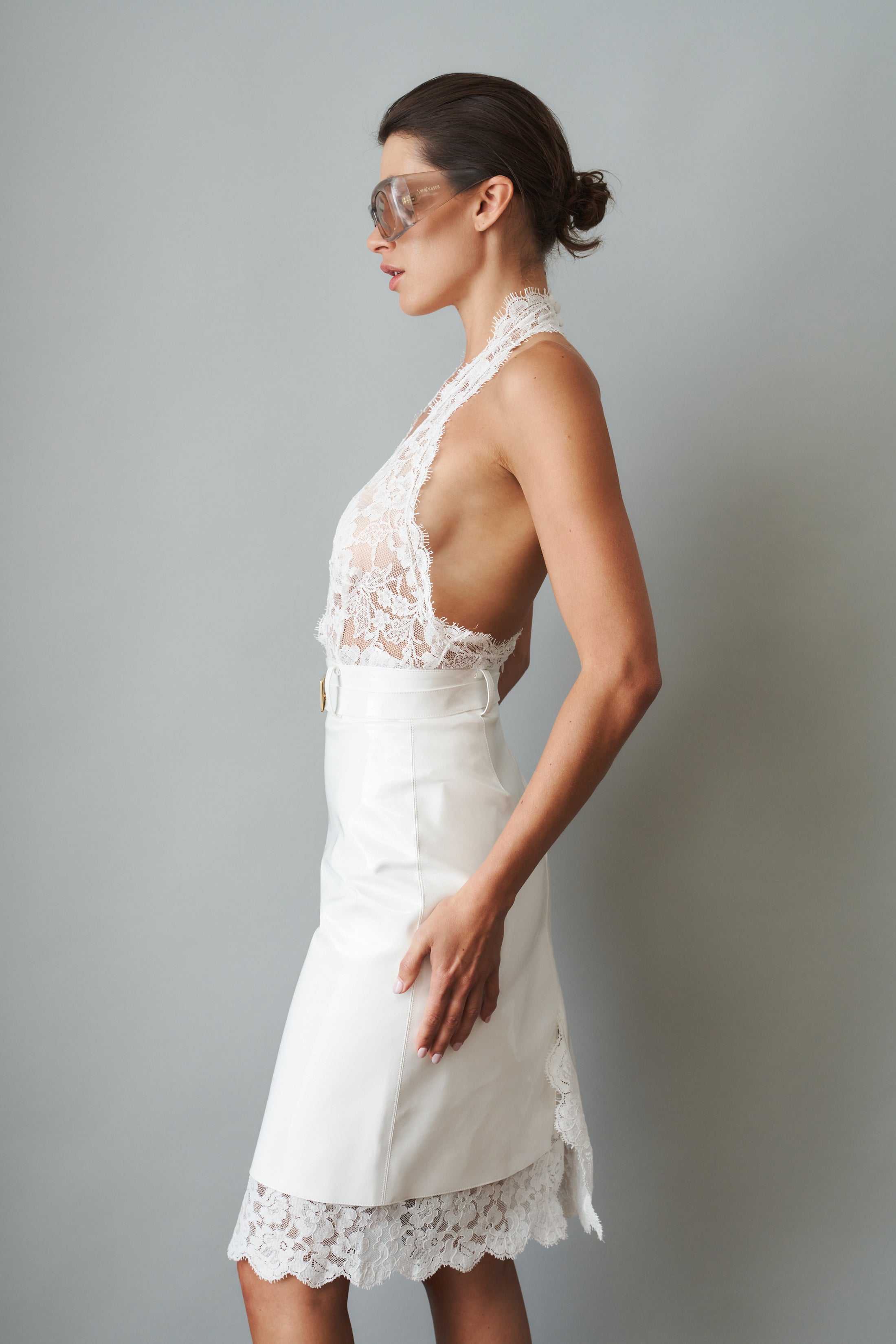 Midi Skirt With Lace Contrasts White - DÉSORDRE