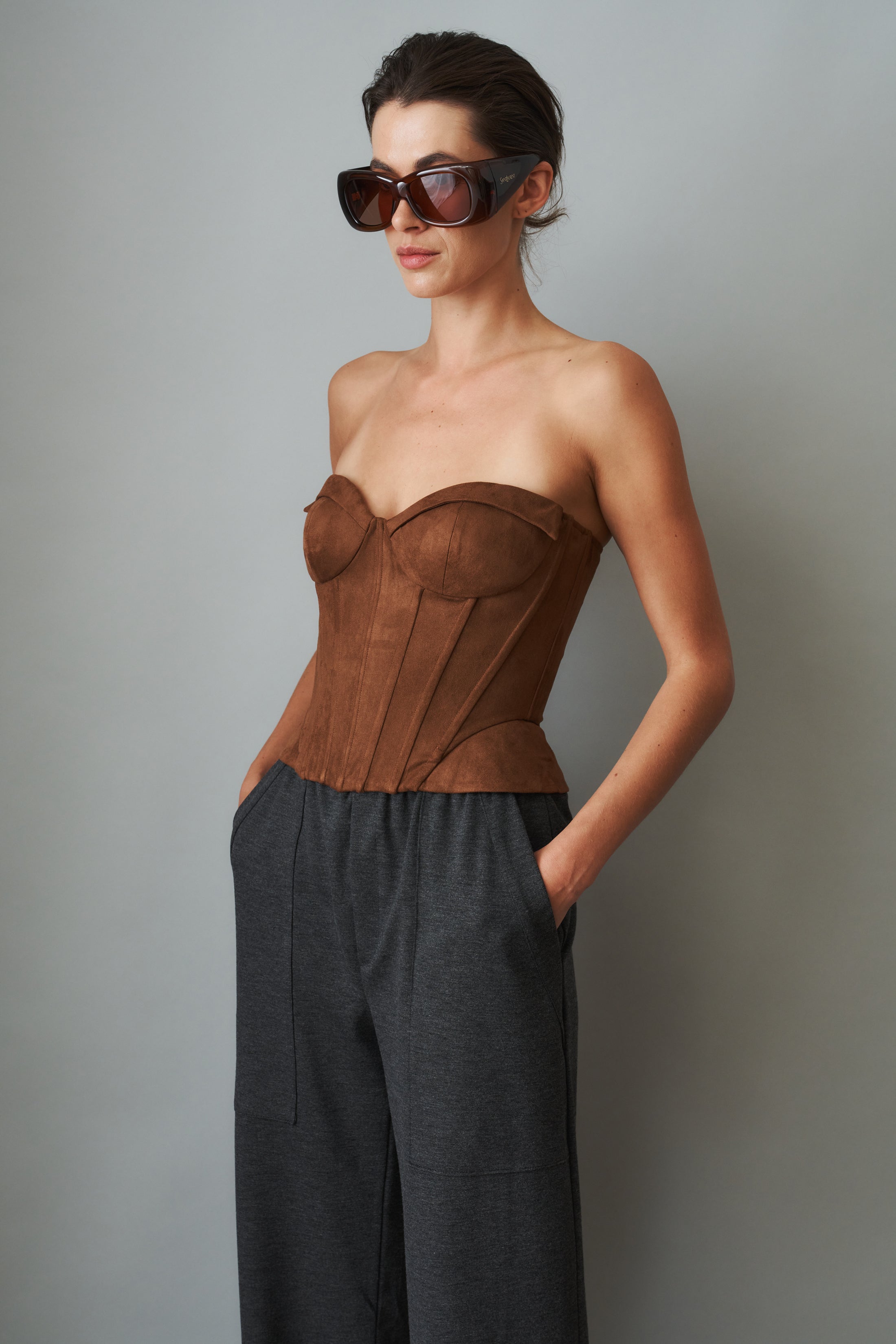 Sienna Brown Eco Suede Top - DÉSORDRE