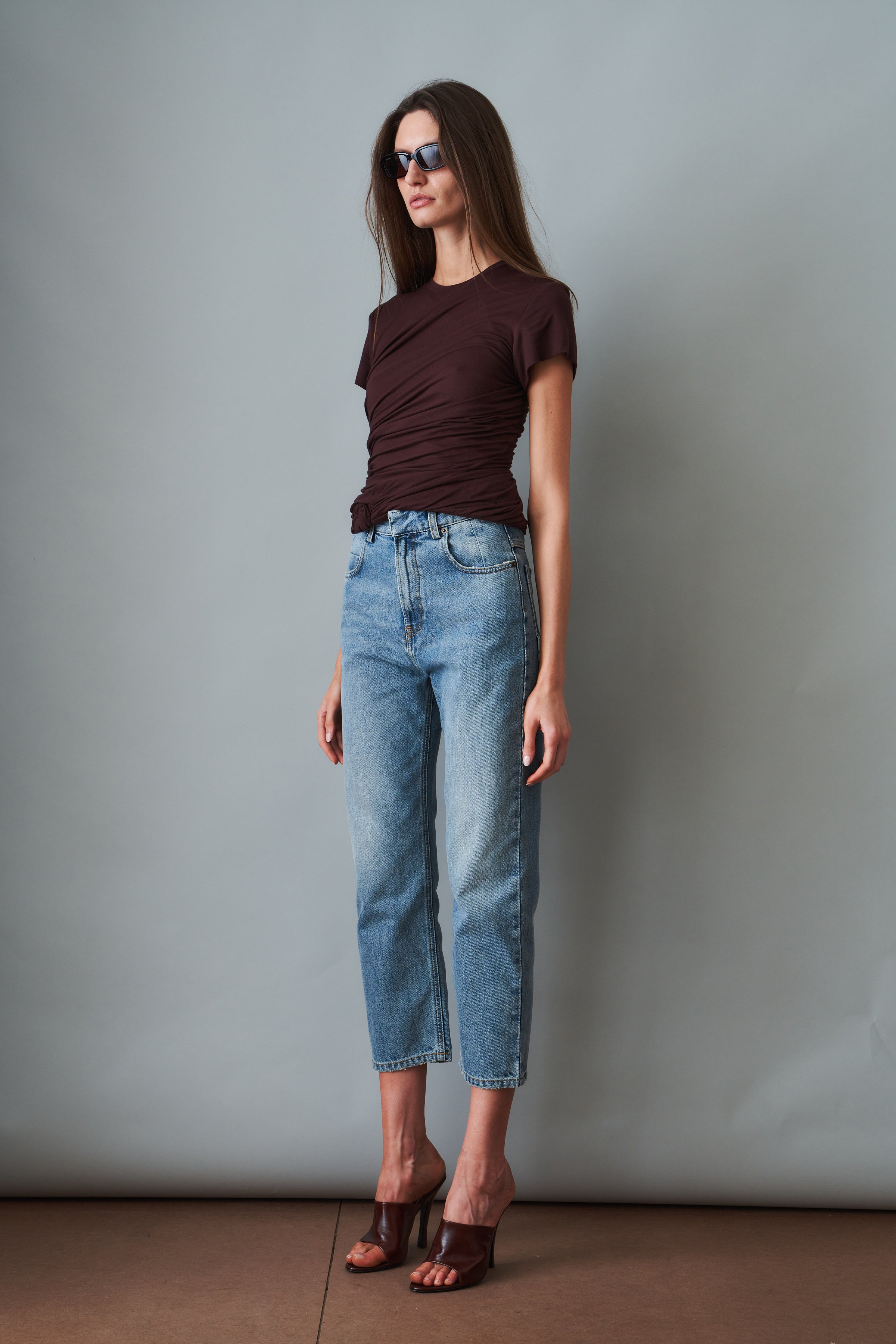 Side Knot Draped T-Shirt Brown - DÉSORDRE