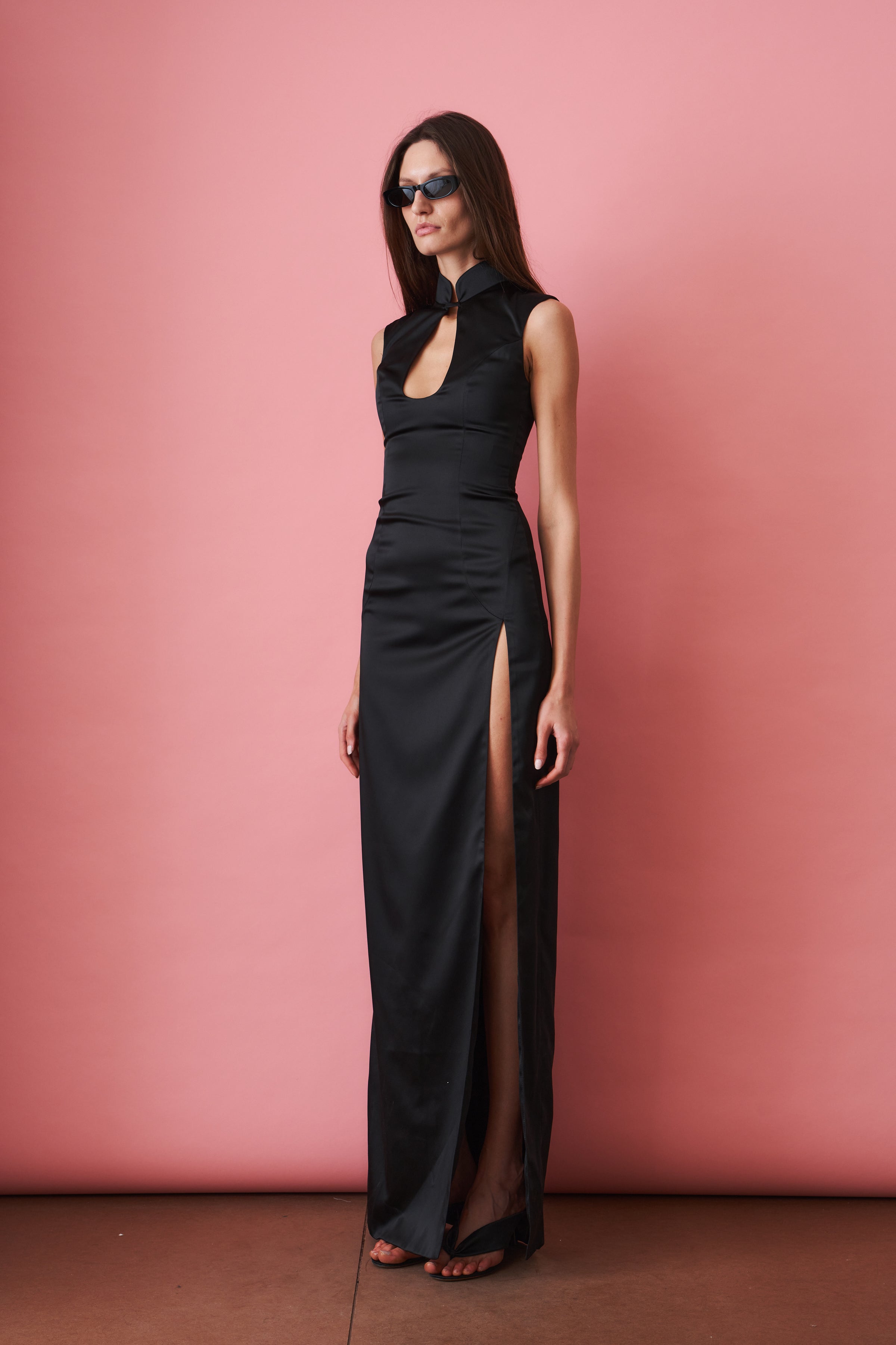 Black Maxi Dress With Split - DÉSORDRE