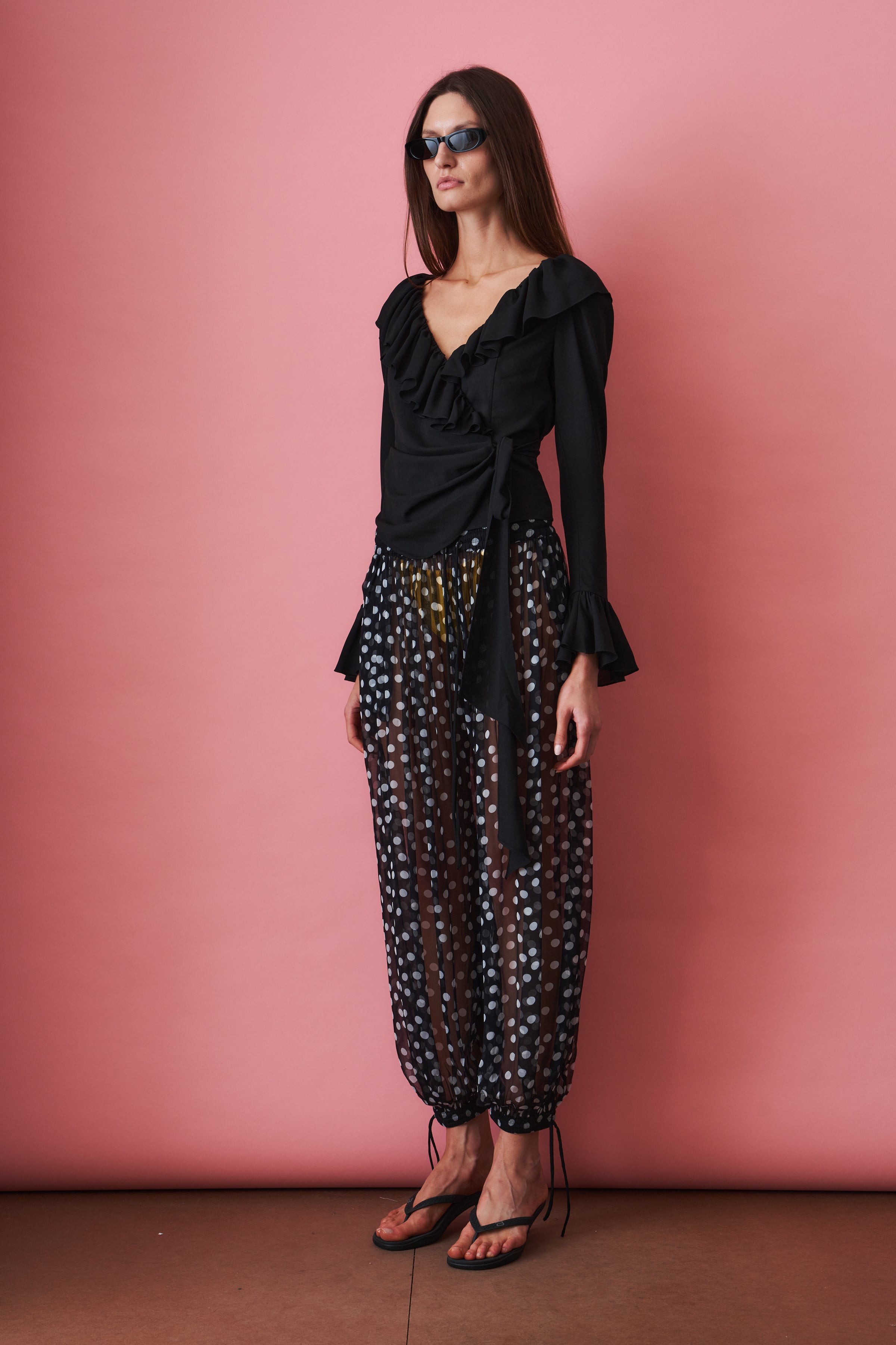 Charlotte Ruffle Black Wrap Top - DÉSORDRE
