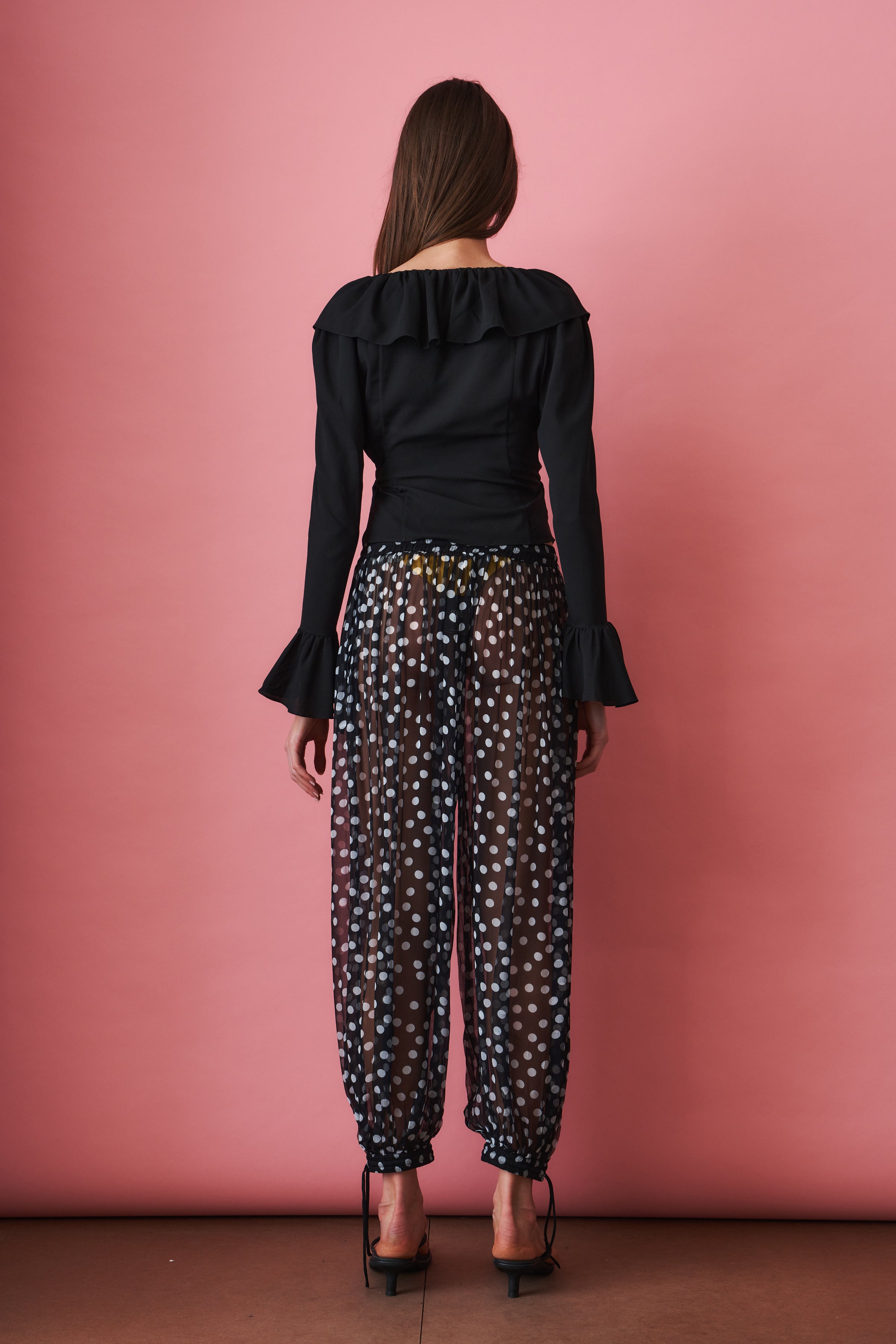 Charlotte Ruffle Black Wrap Top - DÉSORDRE