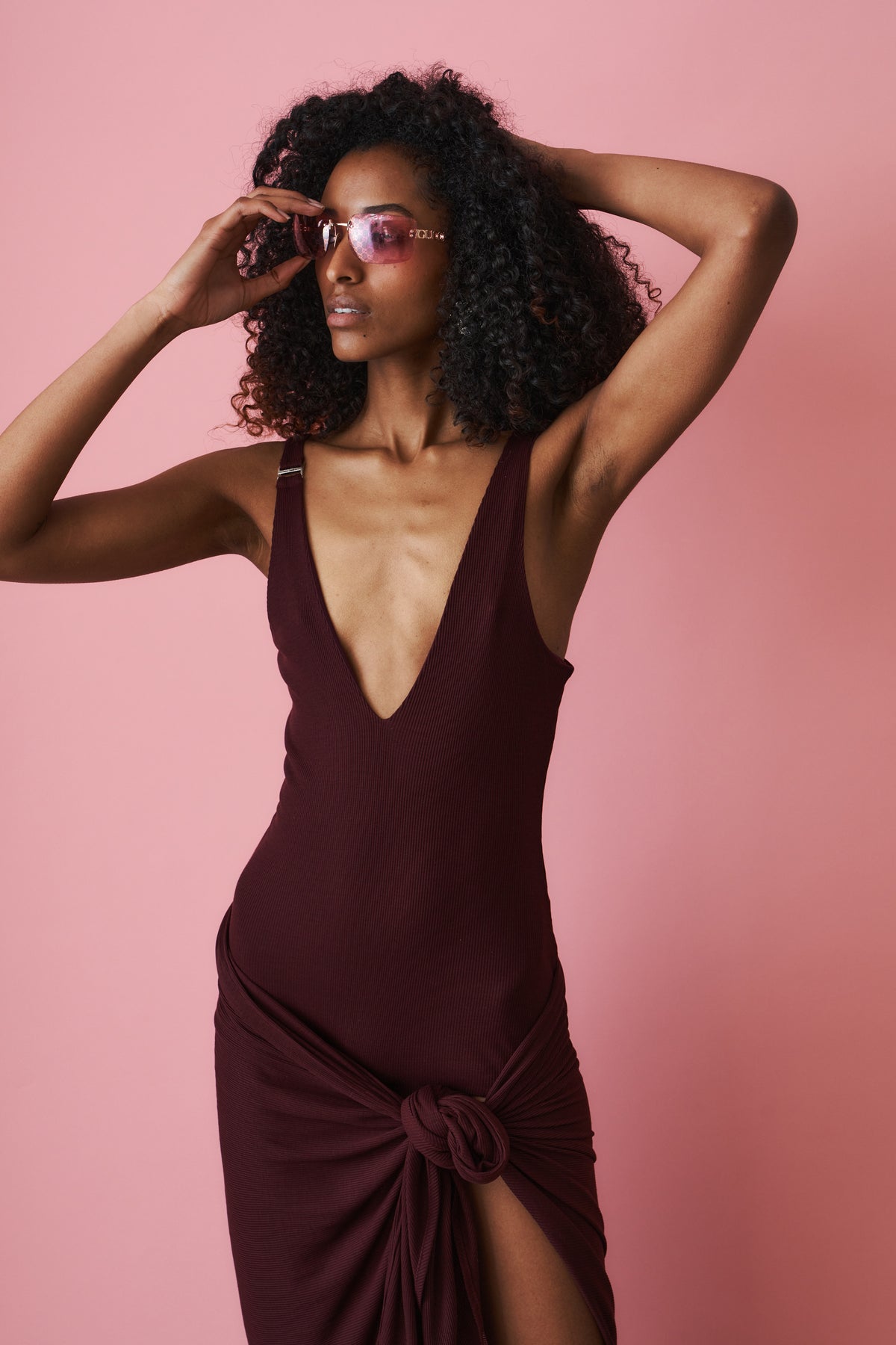 dark burgundy midi dress The Attico Grape dresss High Collar White Black Color:Red Orange