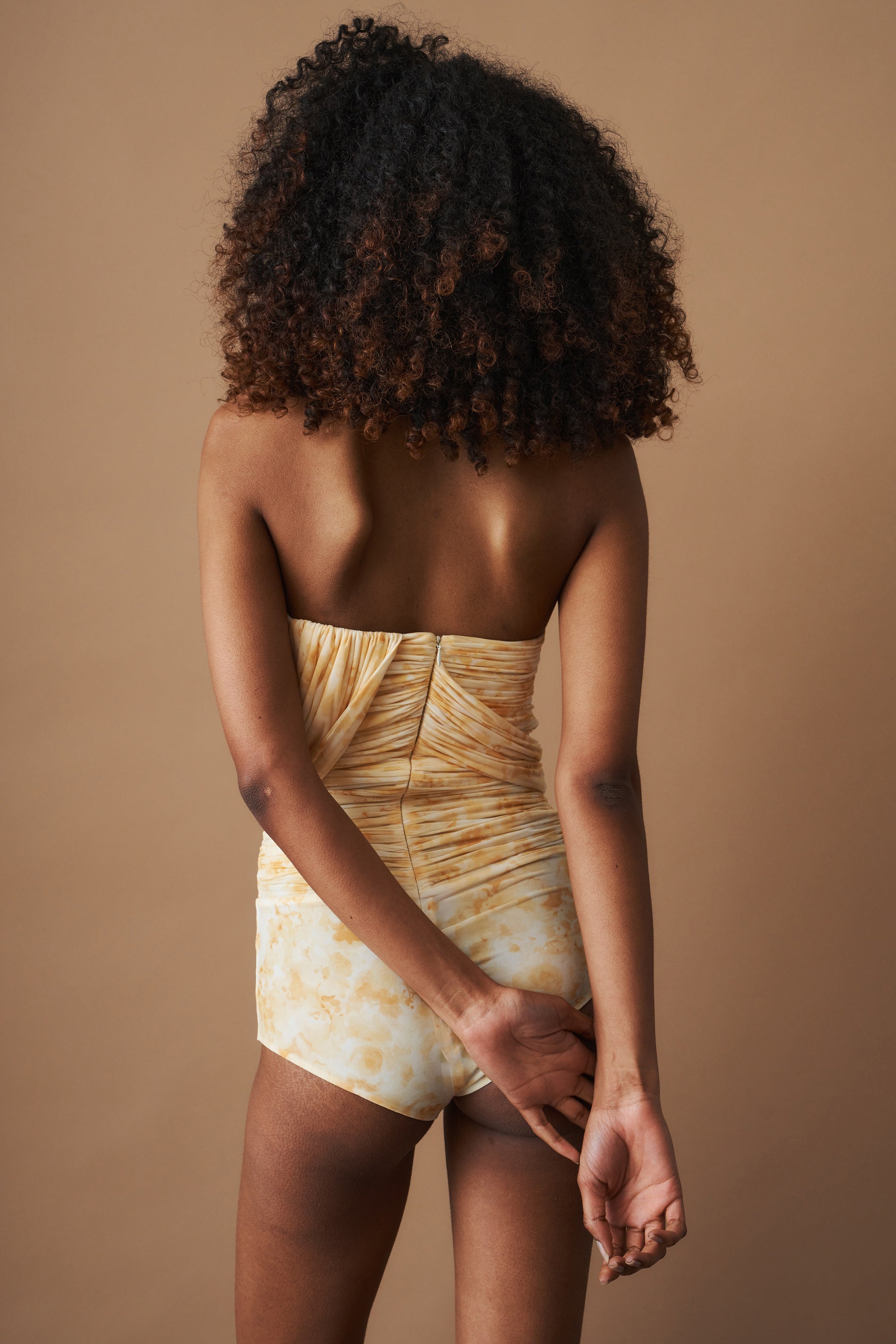 Gathered Bodysuit with Draped Overlay in Floral