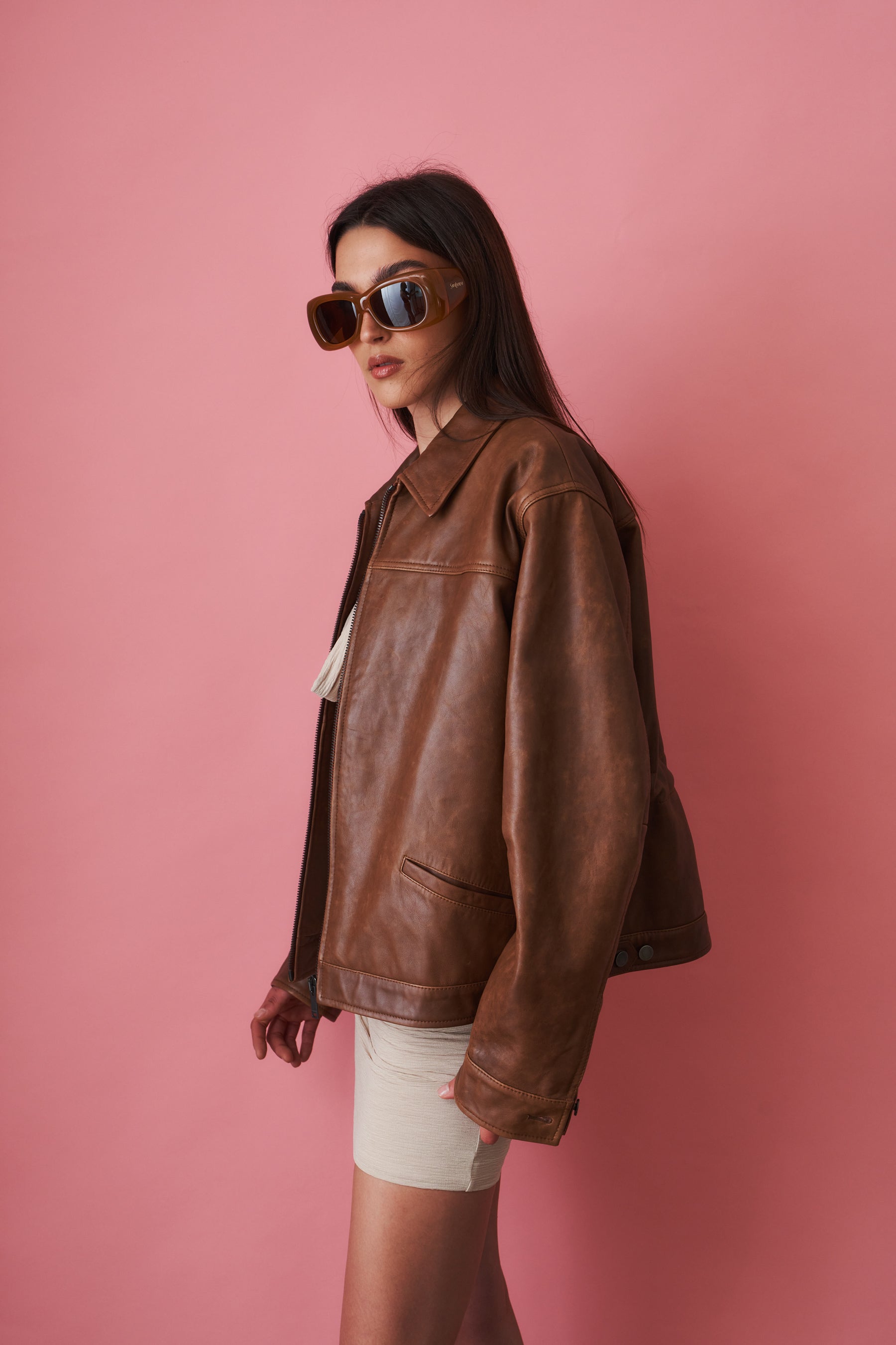 Jocelyn Cropped Silky Tan Leather Jacket