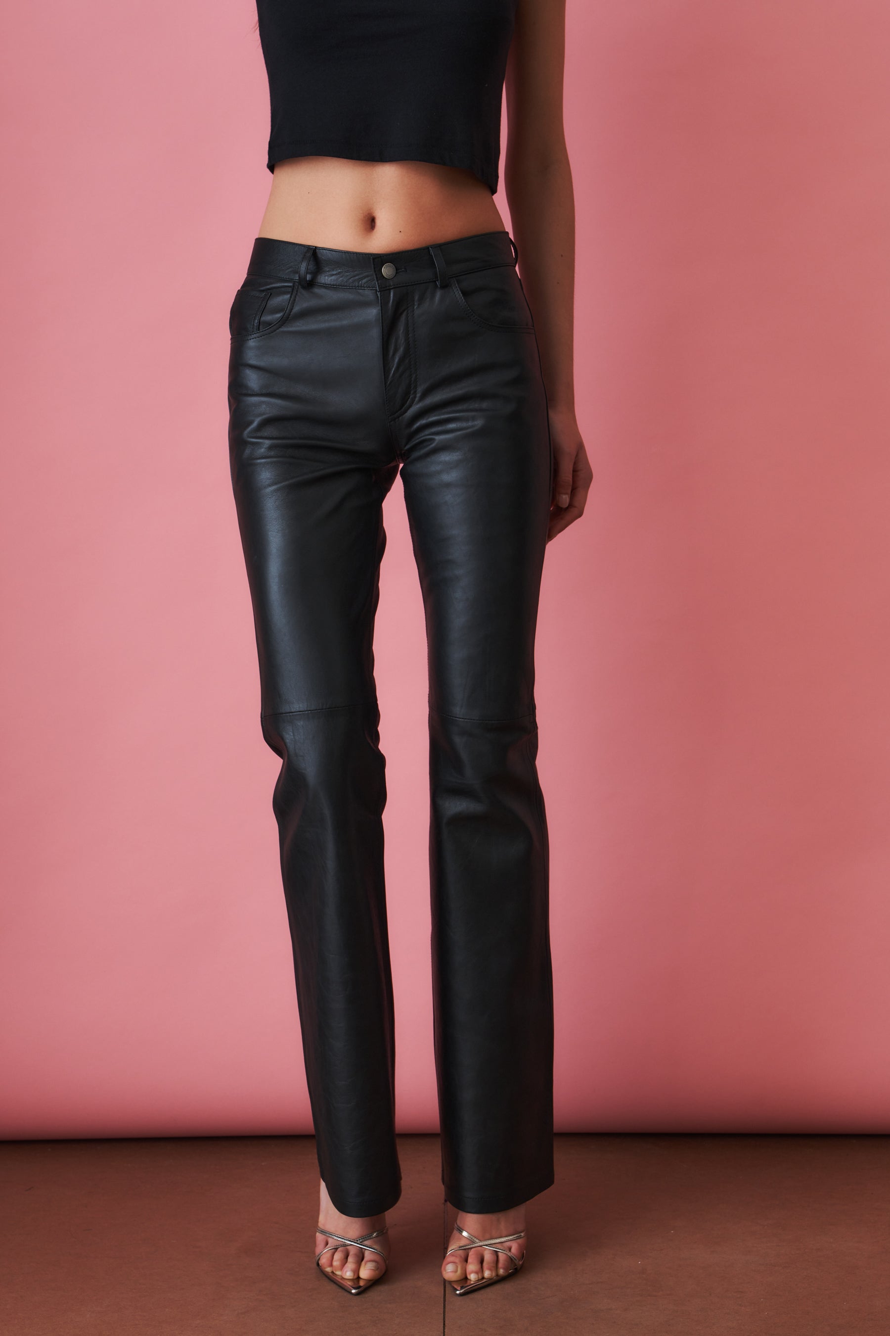Flora Silky Leather Black Trouser