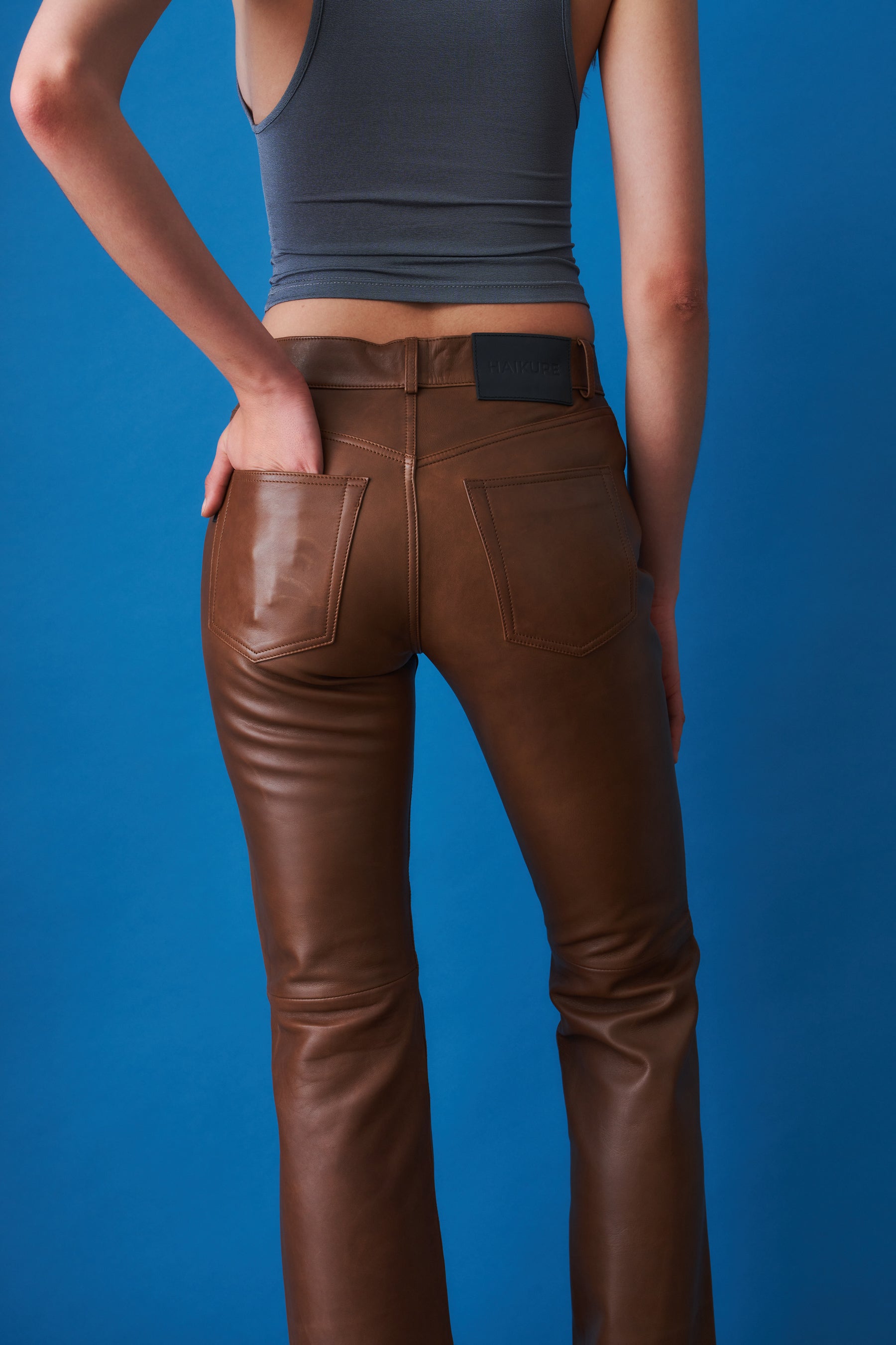 Flora Silky Leather Tan Trouser