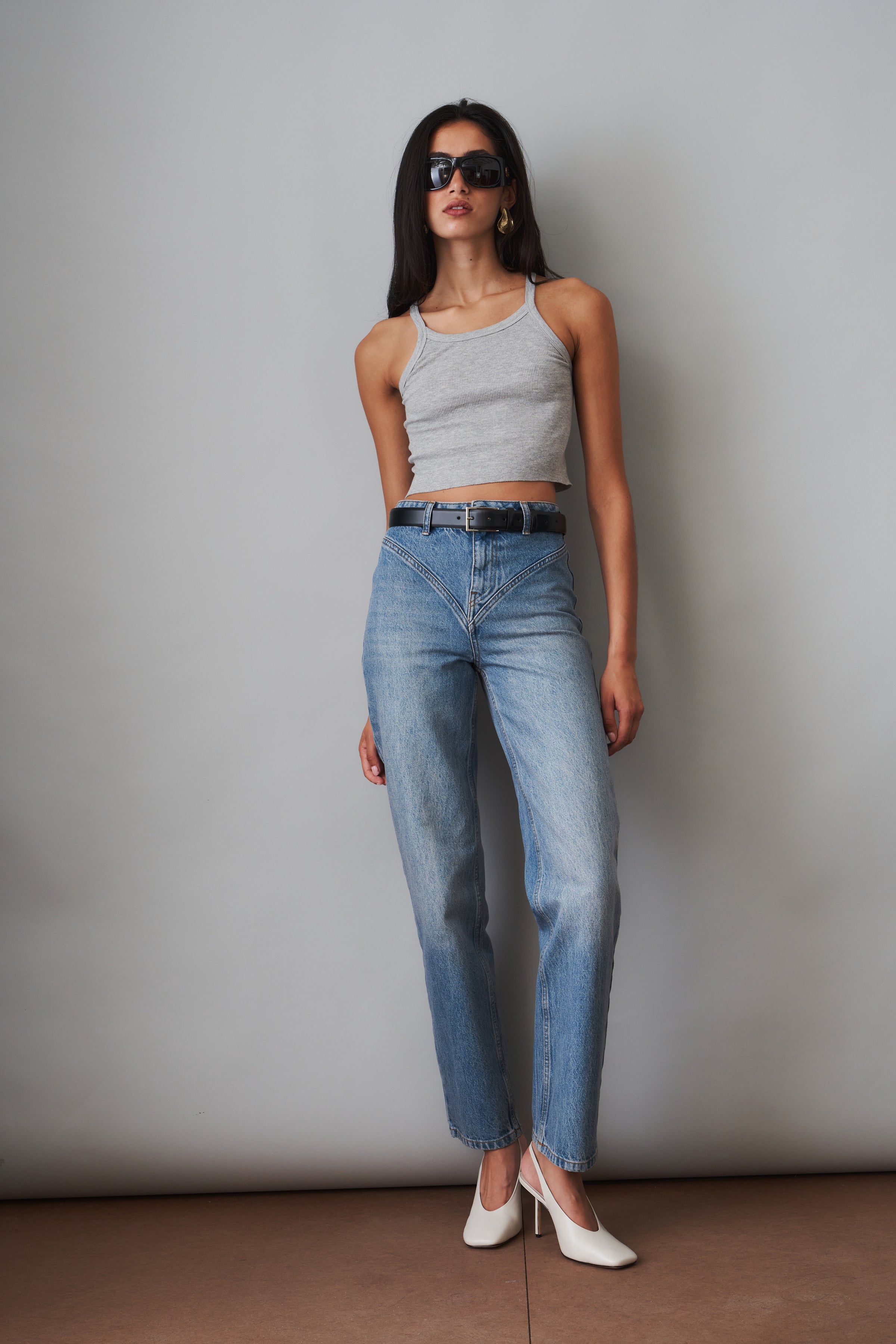 Cropped Rib Tank Heather Grey