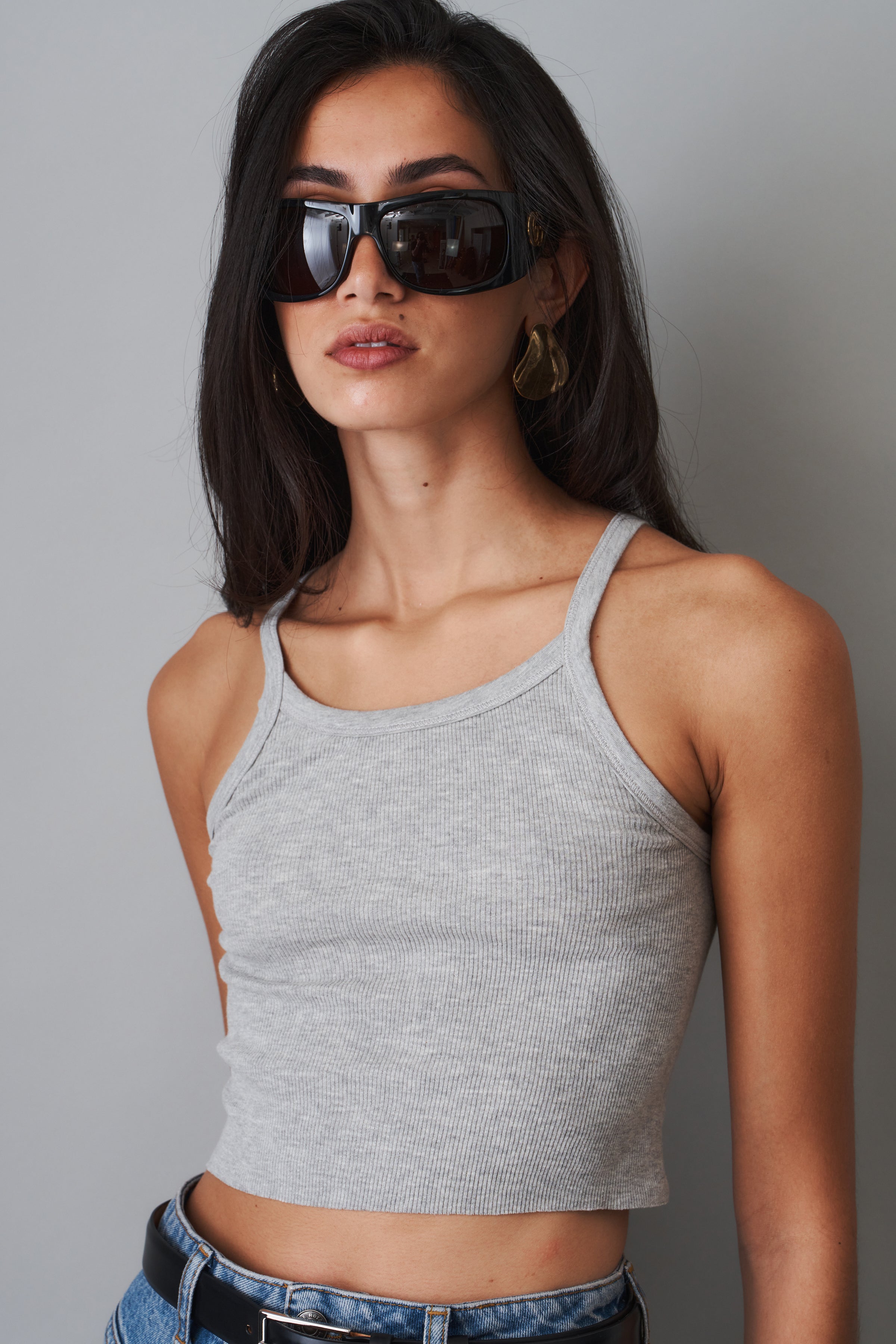 Cropped Rib Tank Heather Grey