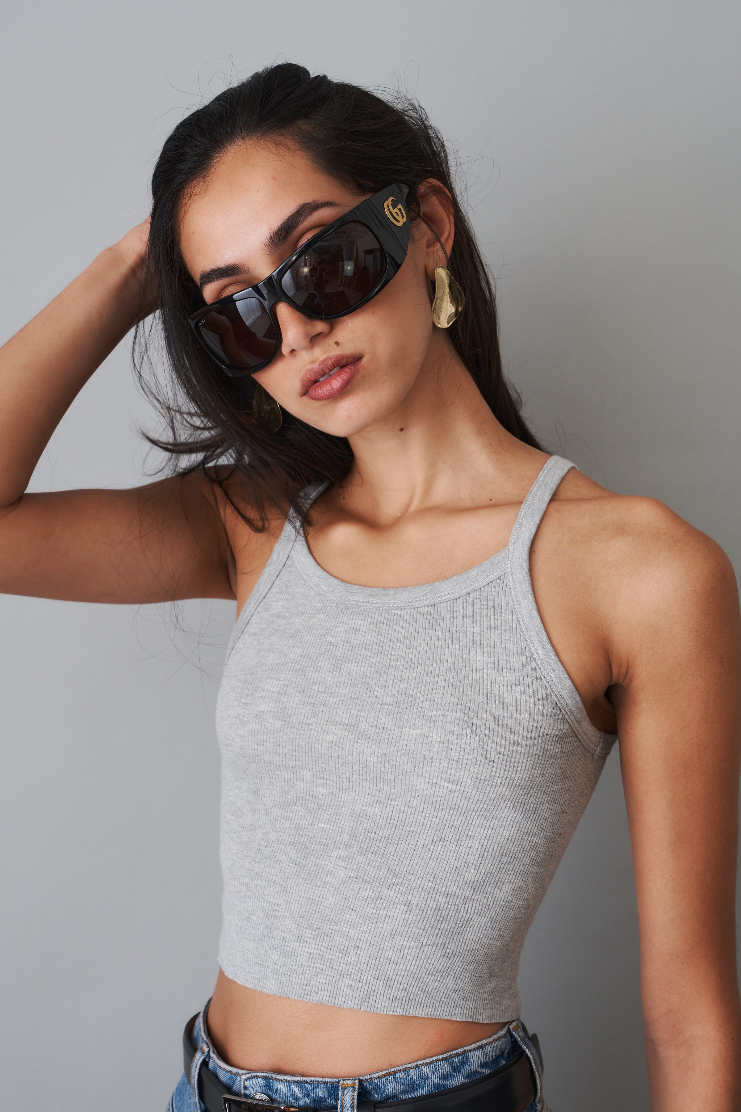 Cropped Rib Tank Heather Grey
