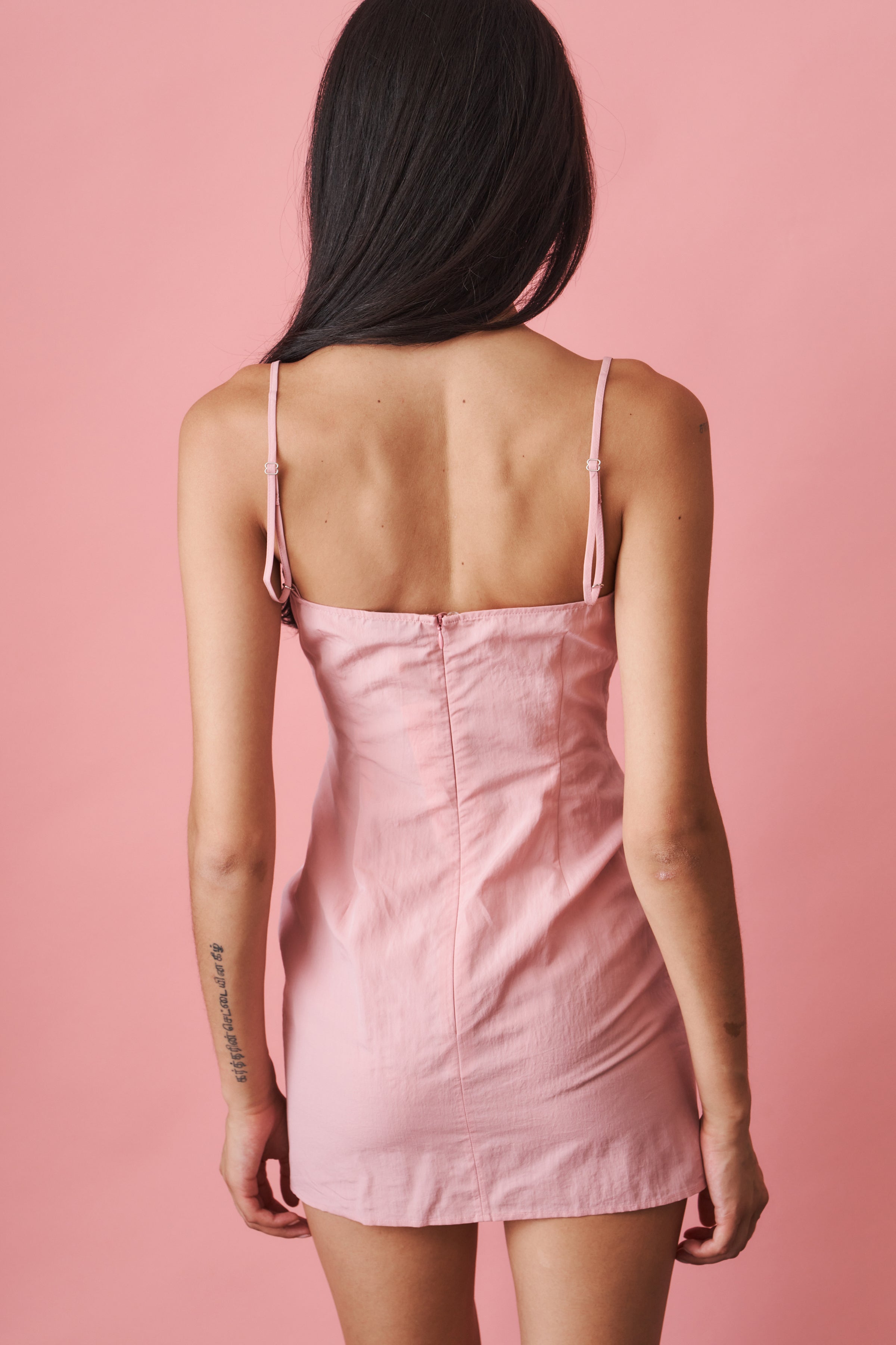 Cotton Flower Detail Mini Beach Dress in Pink