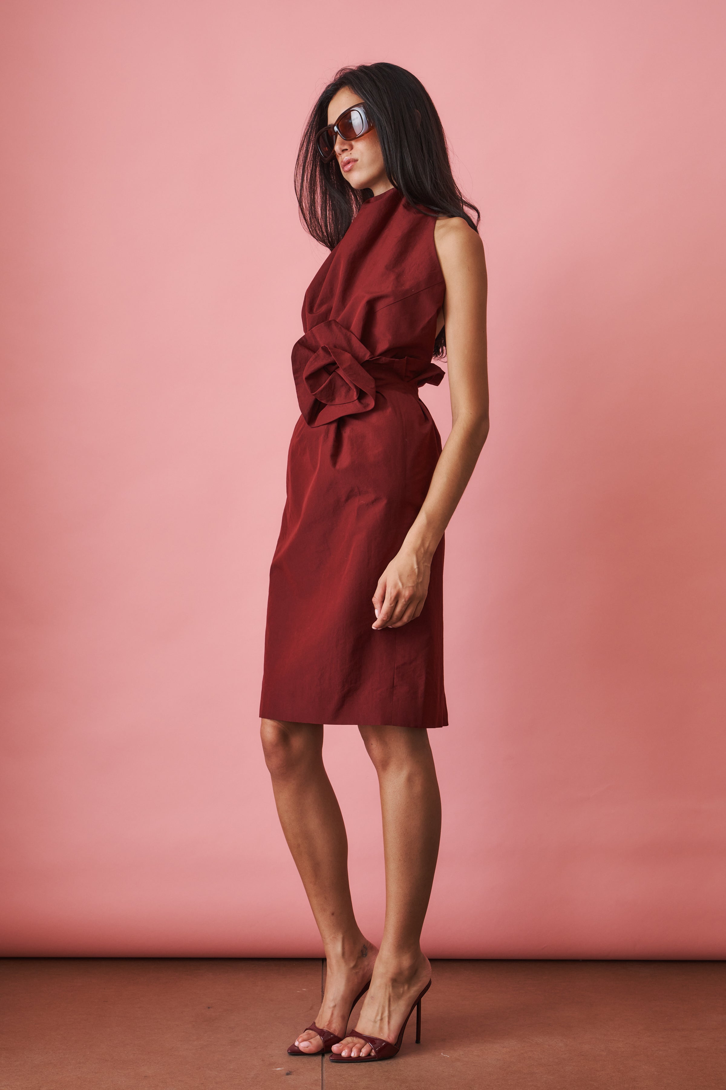 Flower Detail Midi Skirt in Burgundy