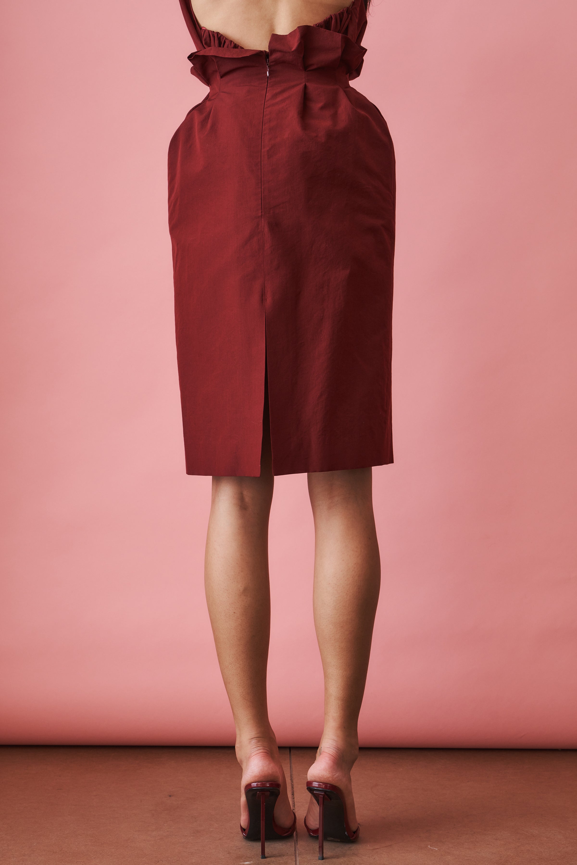 Flower Detail Midi Skirt in Burgundy