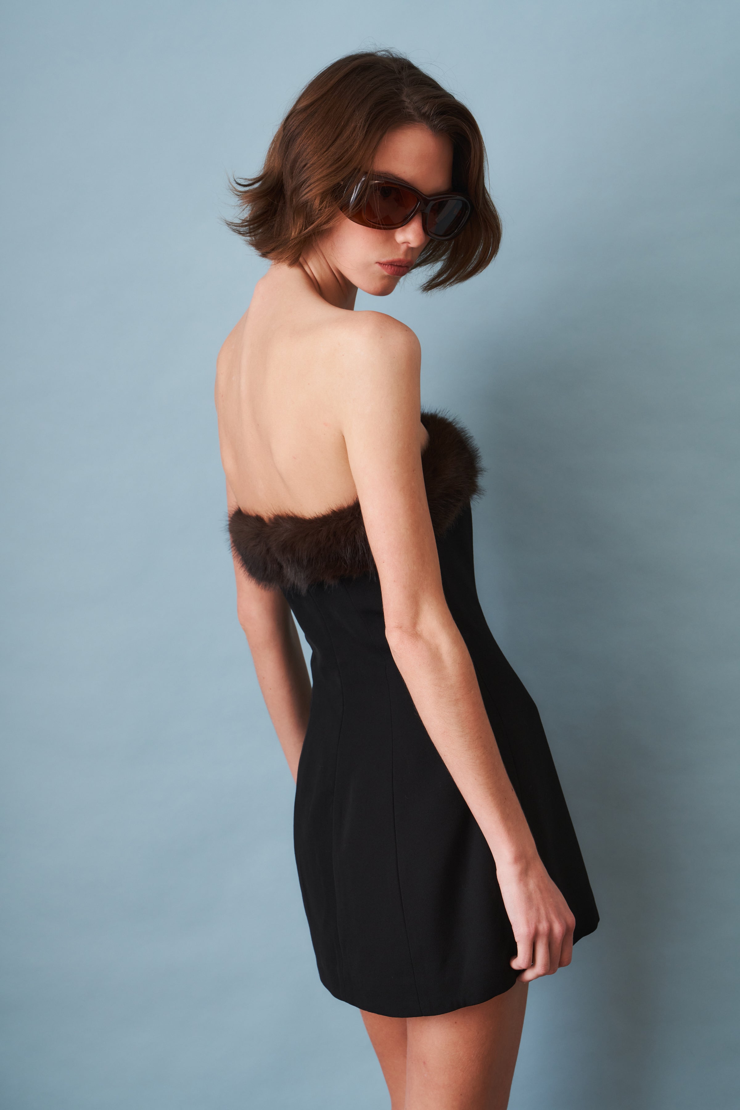 Faux Fur Trimmed Gumdrop Dress Black