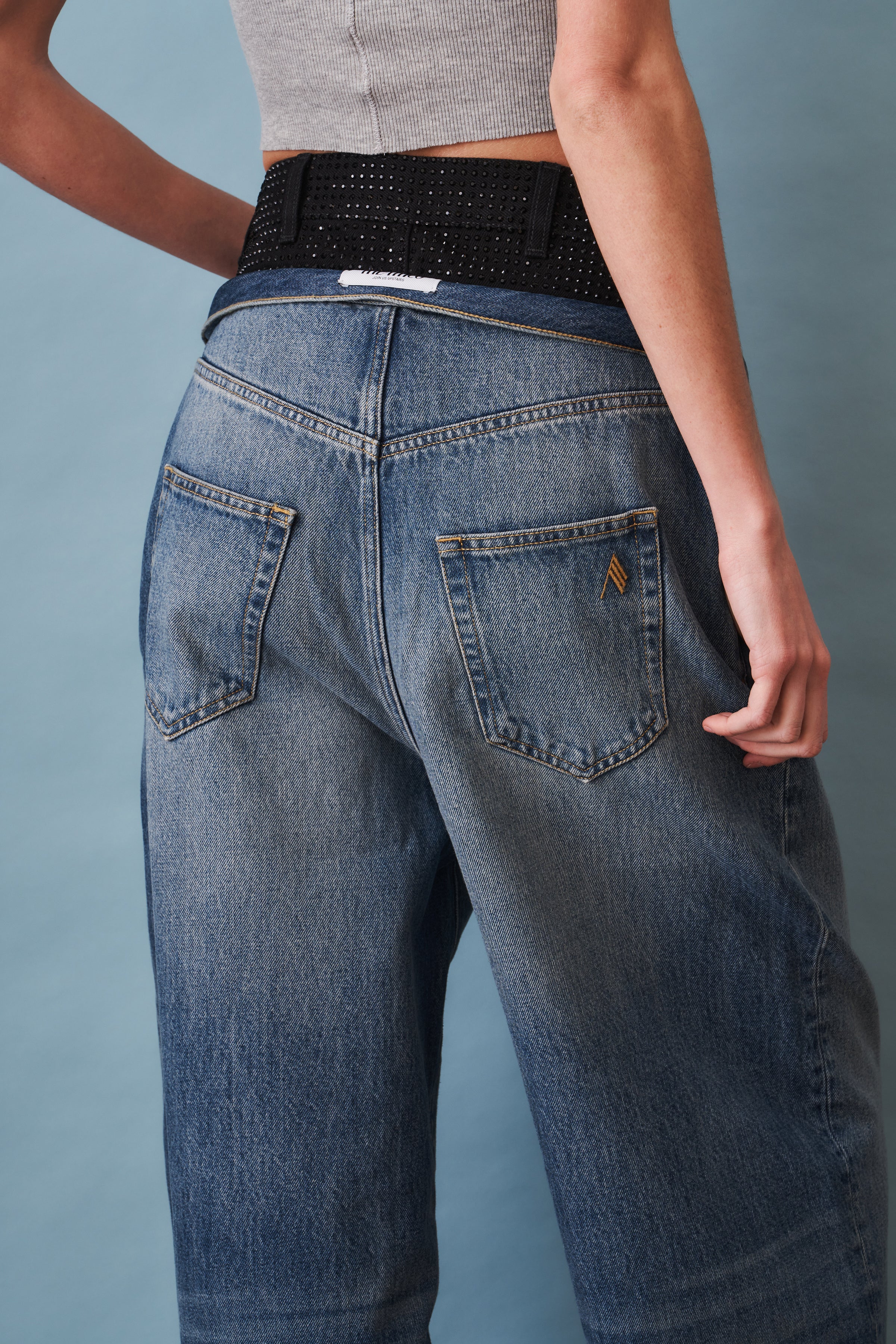 Wide-Leg Jean with Rhinestone Short