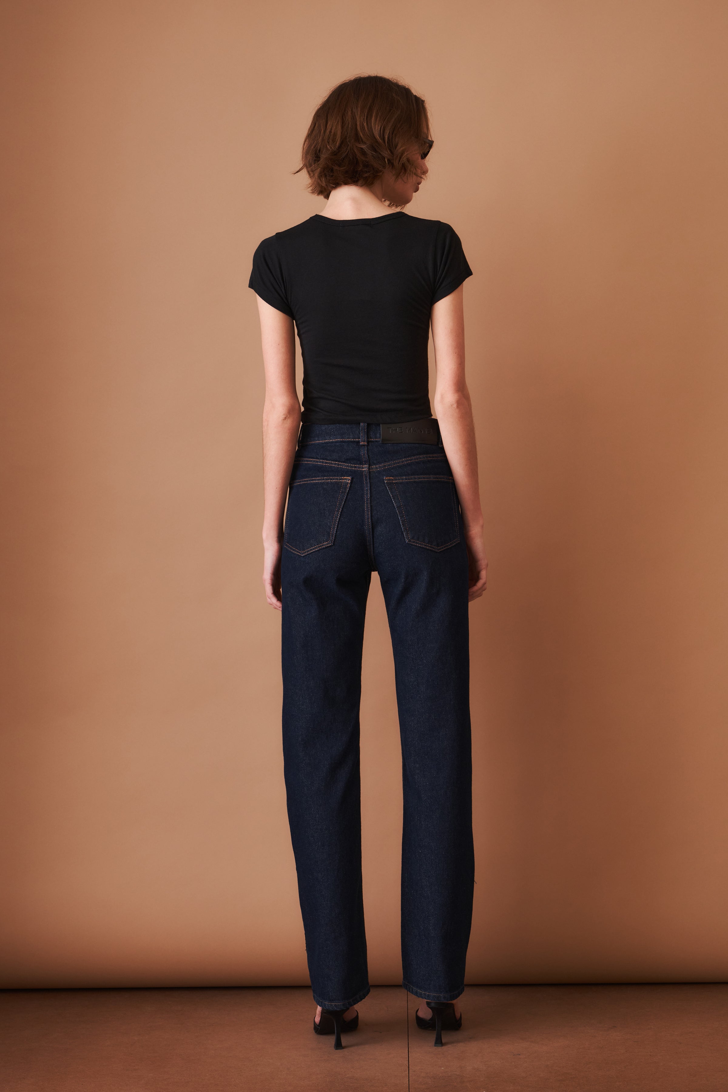 Leather-Trim Denim Pants