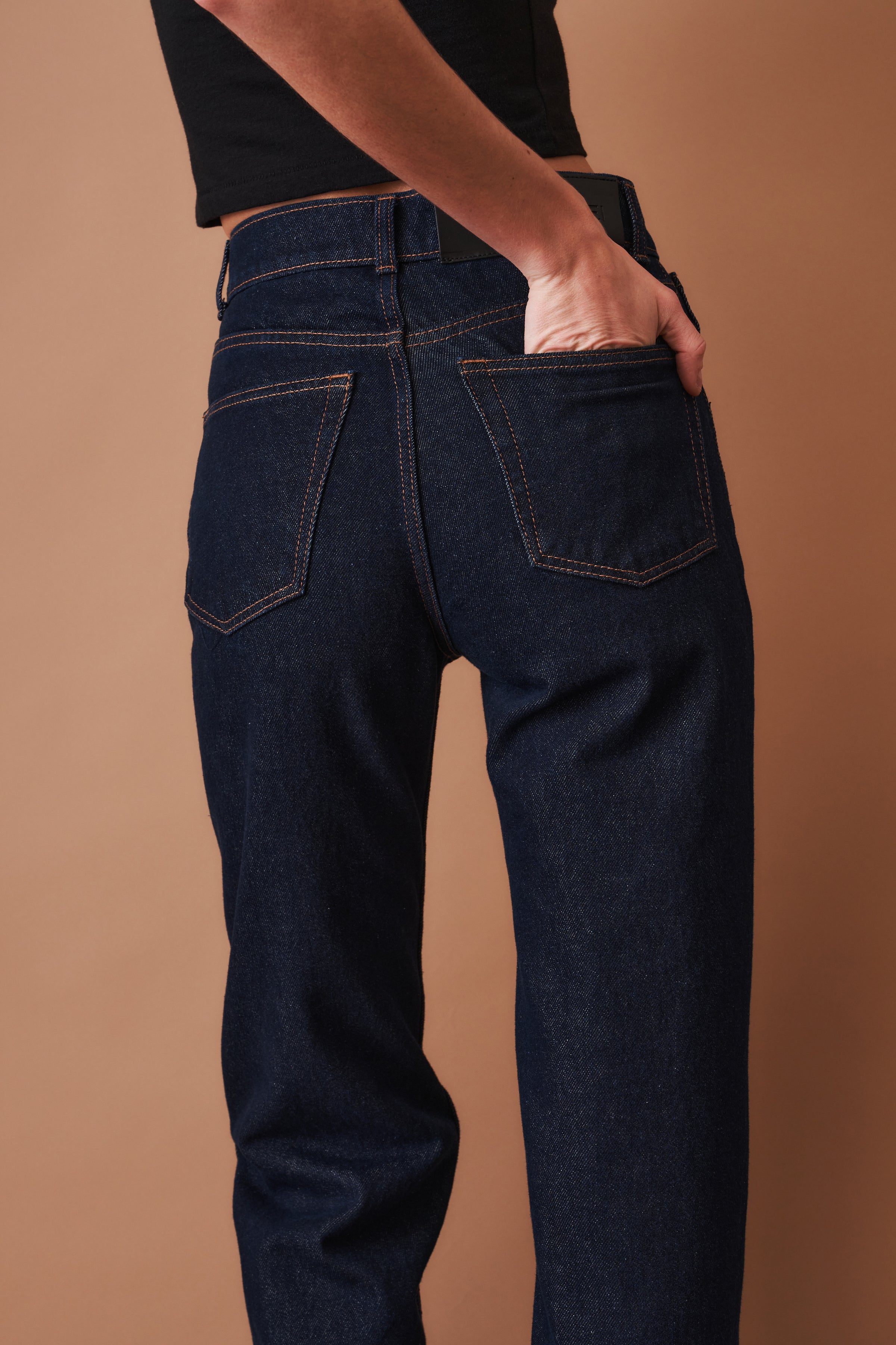 Leather-Trim Denim Pants