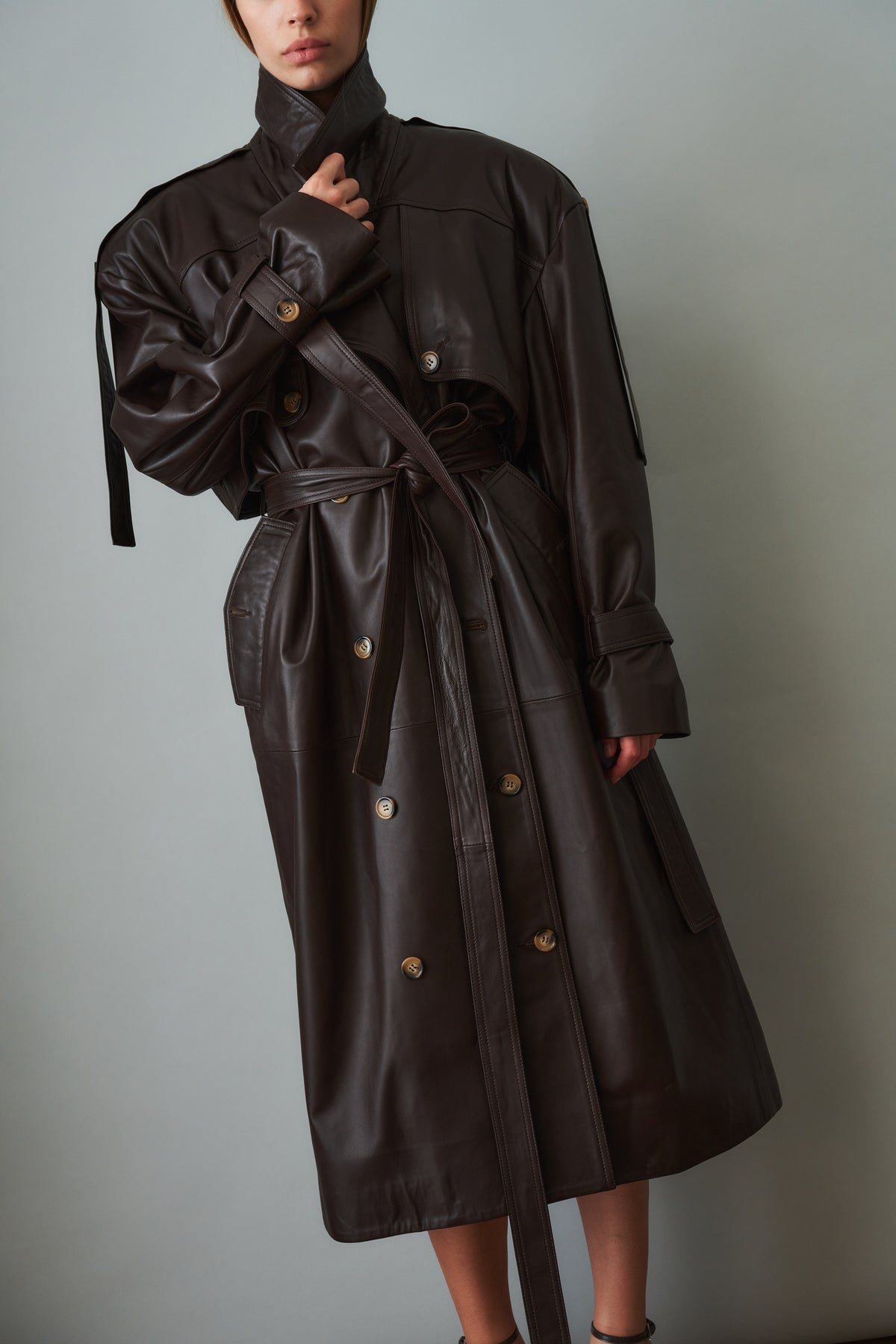 Leather Trench Dark Brown