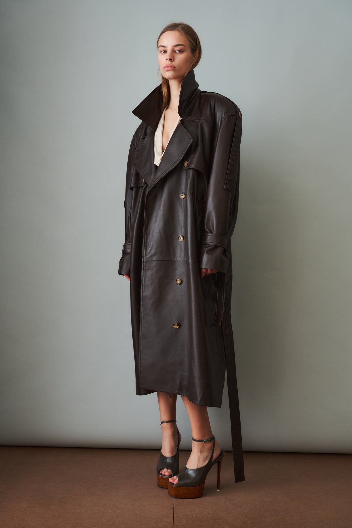 Leather Trench Dark Brown