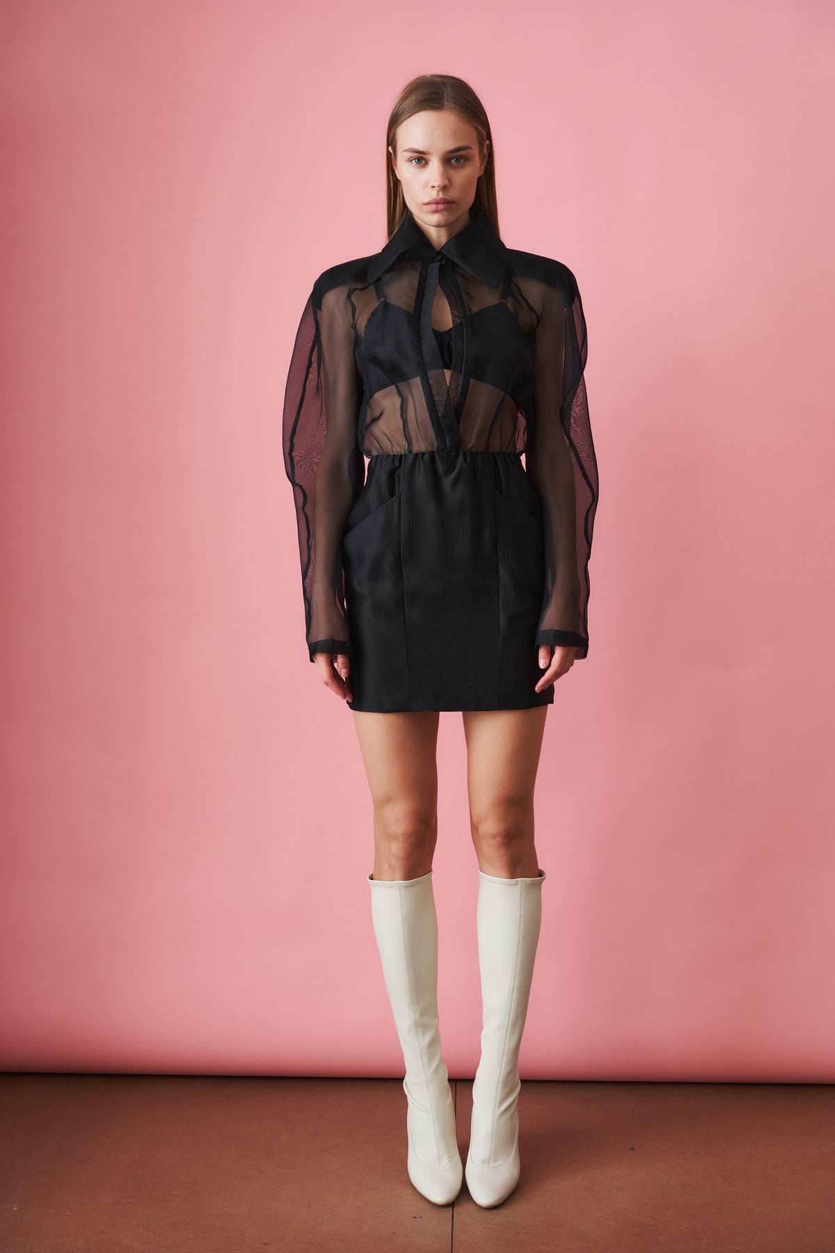 Organdin Transparent Mini Dress Black