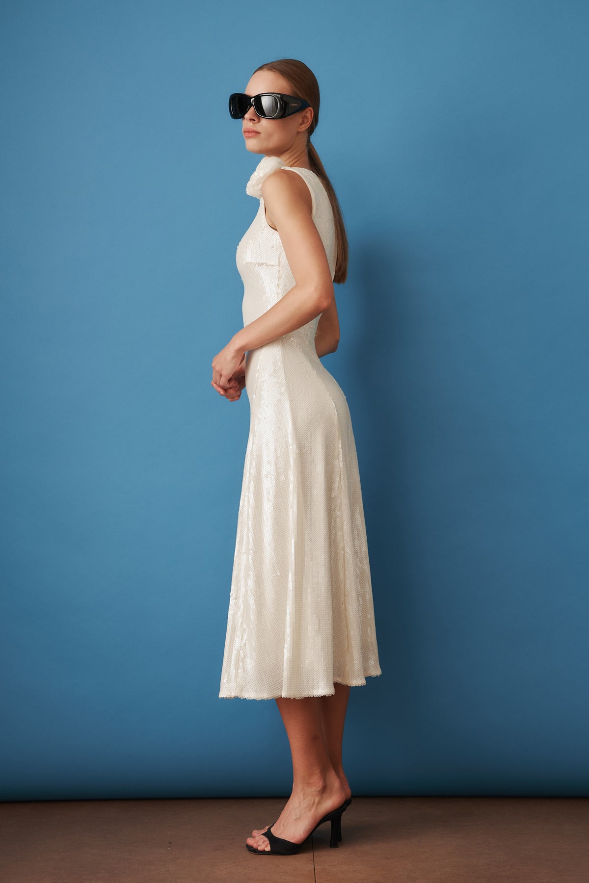 Sequins Midi Flared Dress White - DÉSORDRE