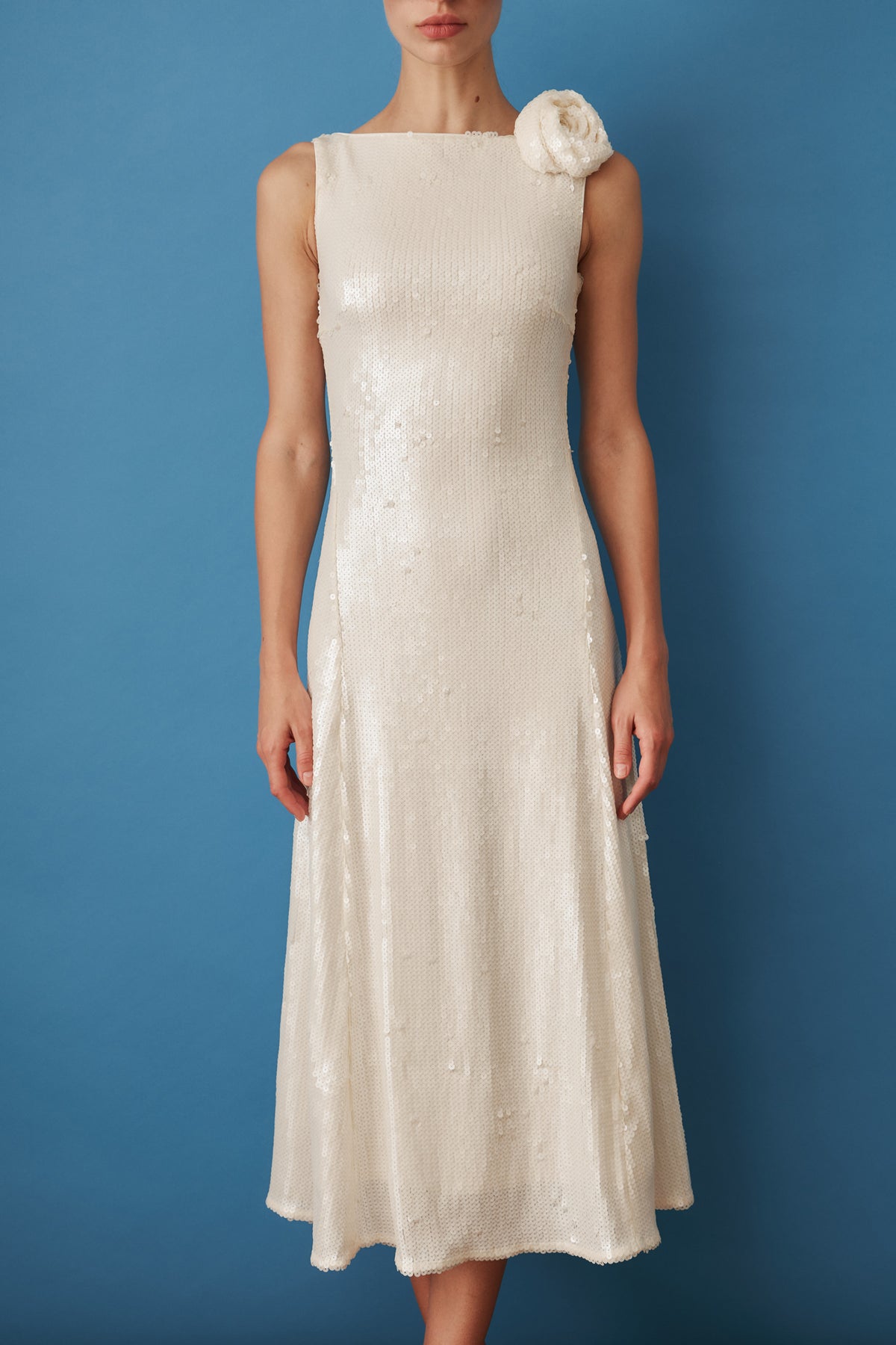 Sequins Midi Flared Dress White - DÉSORDRE