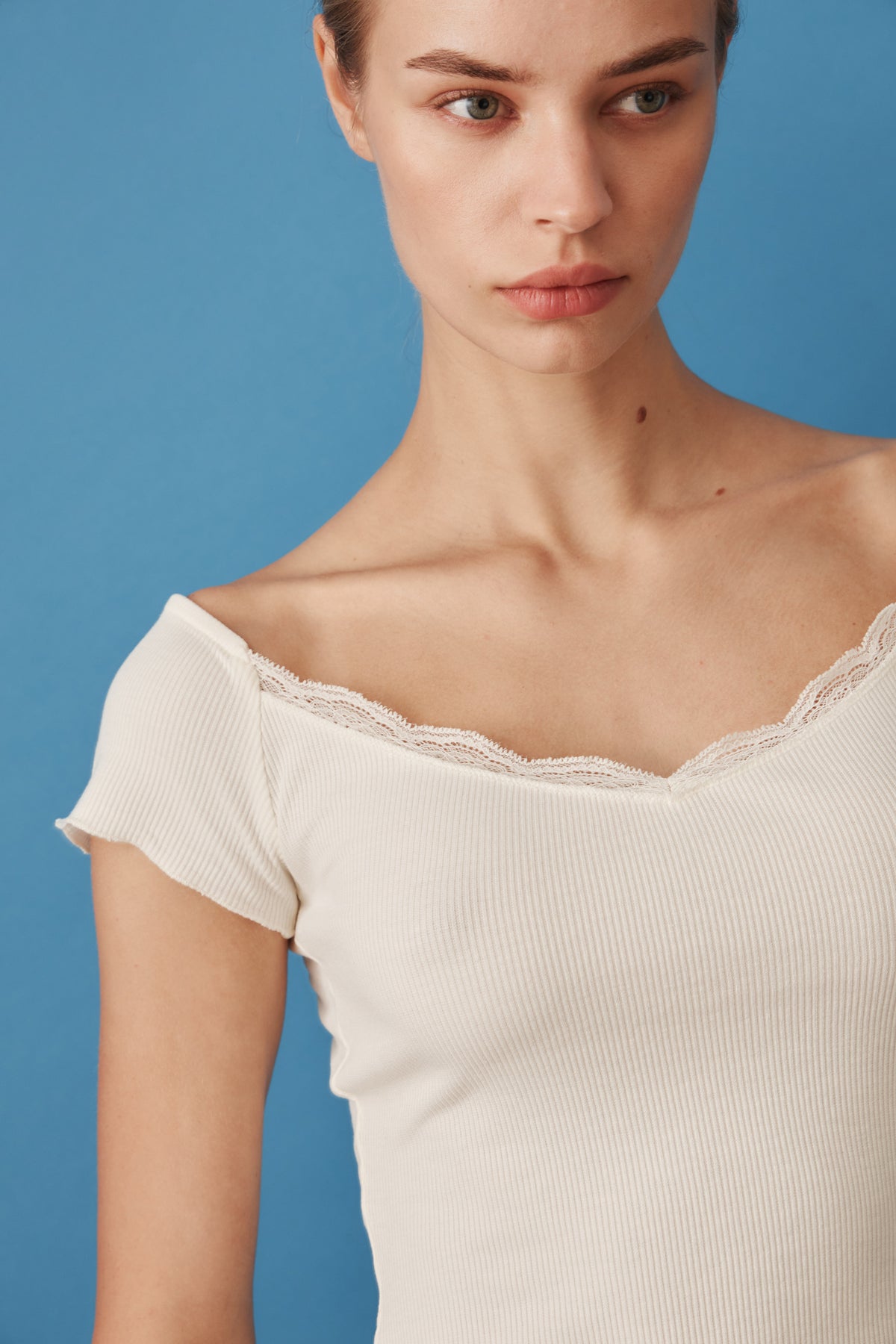 Rib V-Neck Lace Top