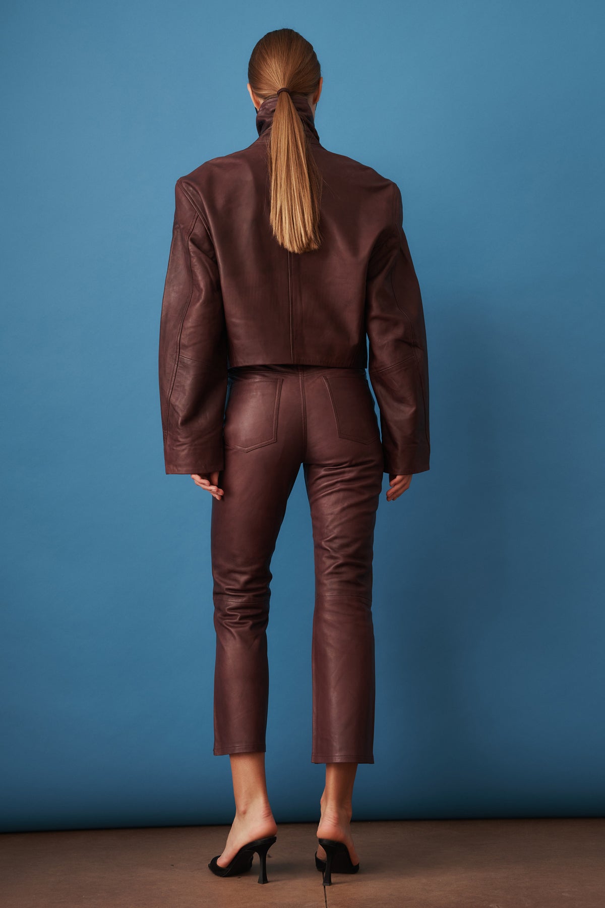 Boxy Square Leather Jacket Mahogany - DÉSORDRE
