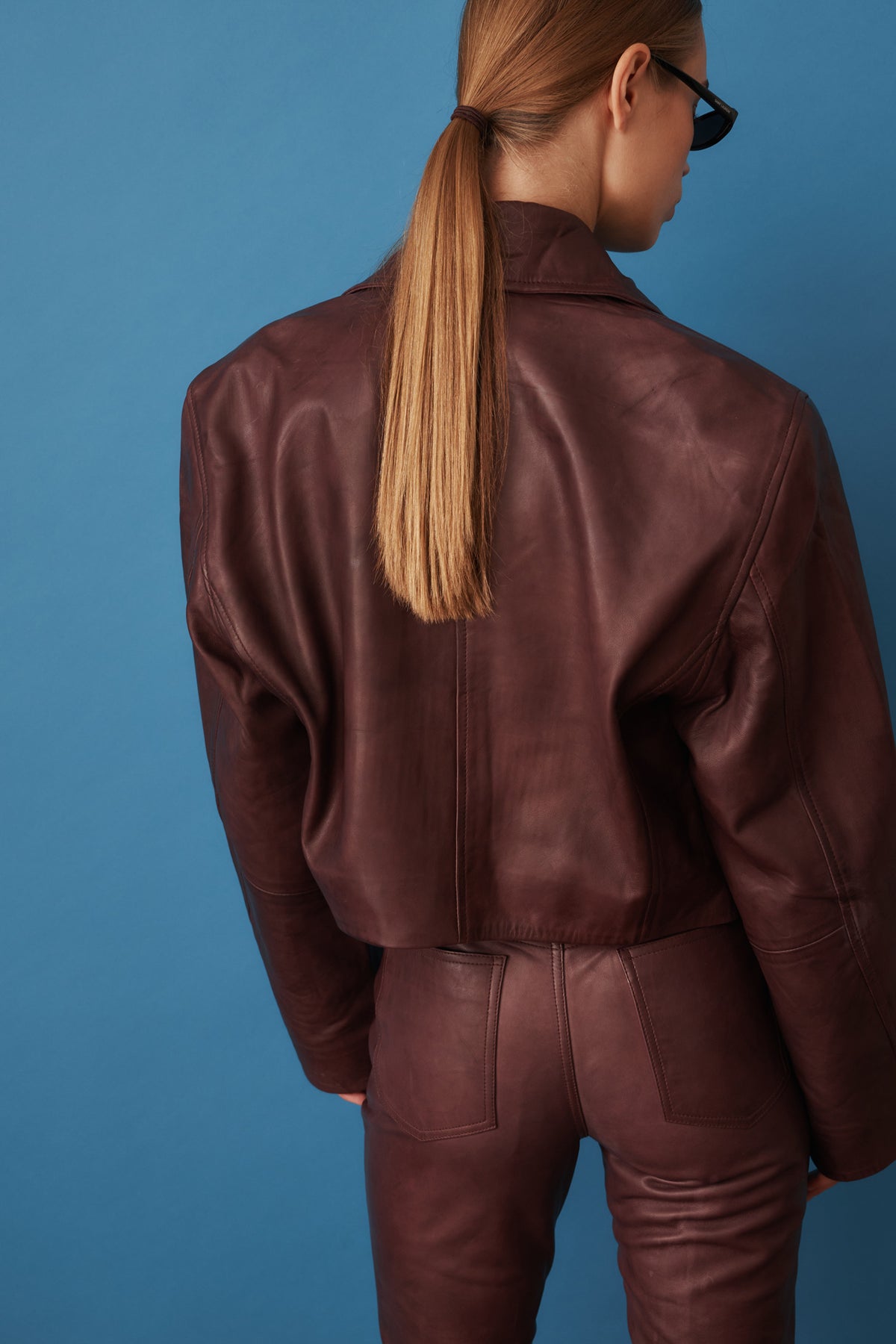 Boxy Square Leather Jacket Mahogany - DÉSORDRE