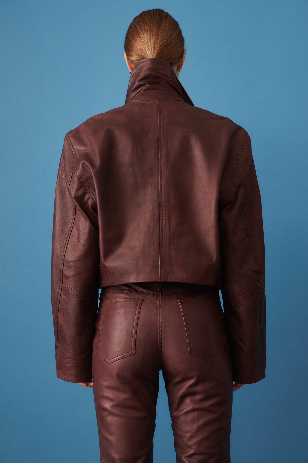 Boxy Square Leather Jacket Mahogany - DÉSORDRE