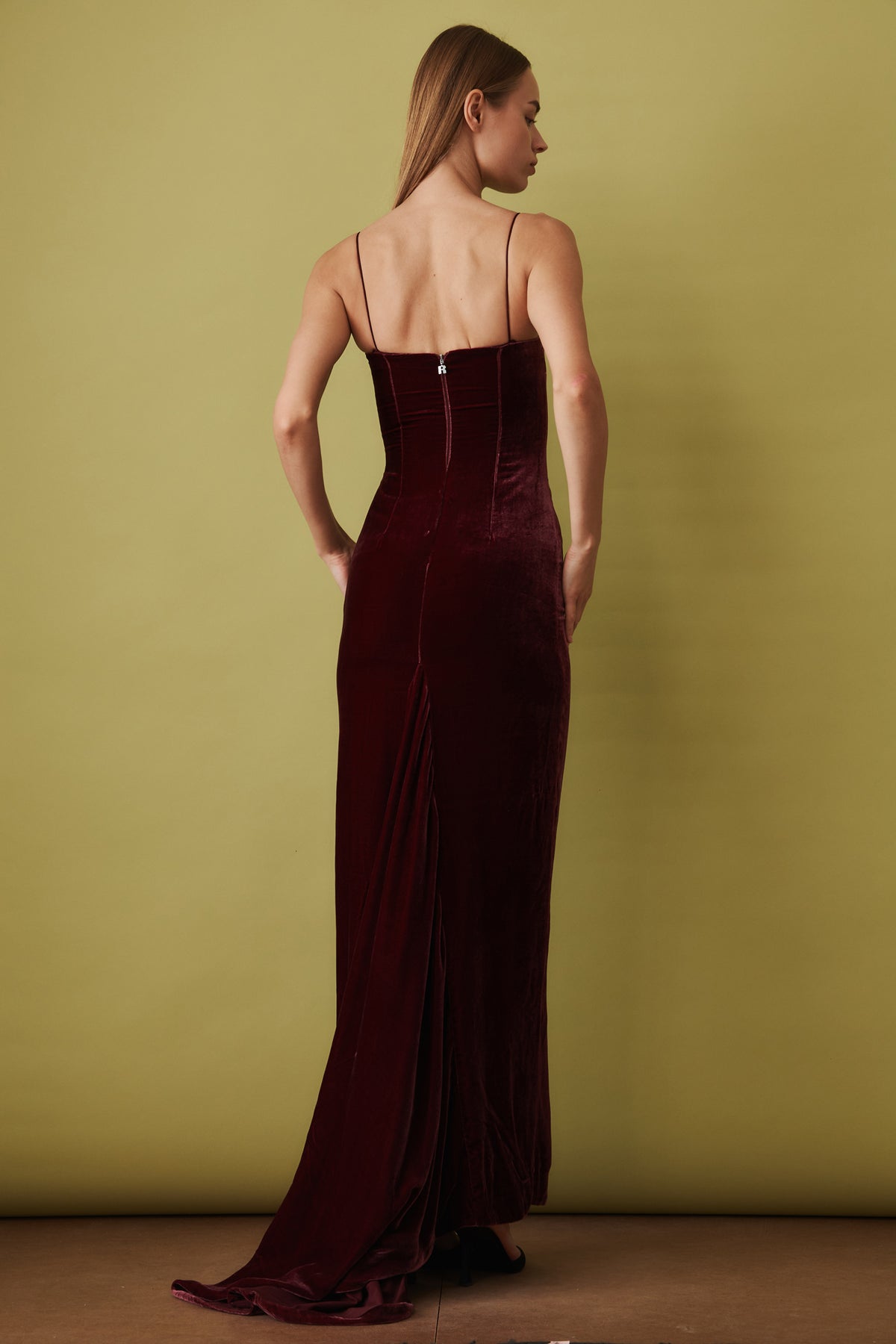 Silk Velvet Strap Dress Dark Red