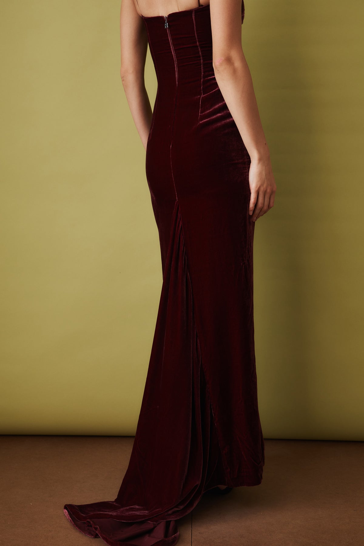 Silk Velvet Strap Dress Dark Red