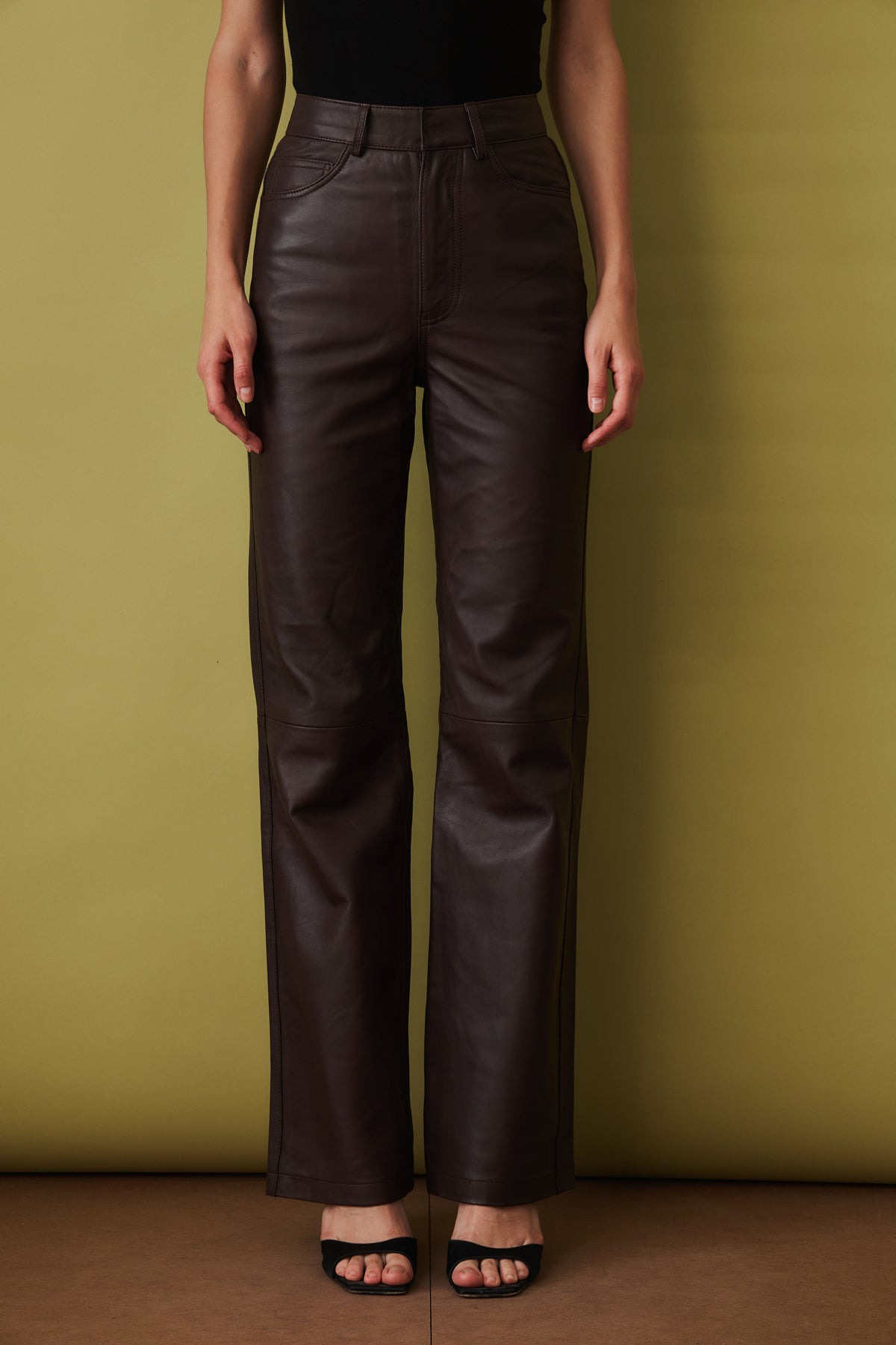 Straight Leather Pants Dark Brown