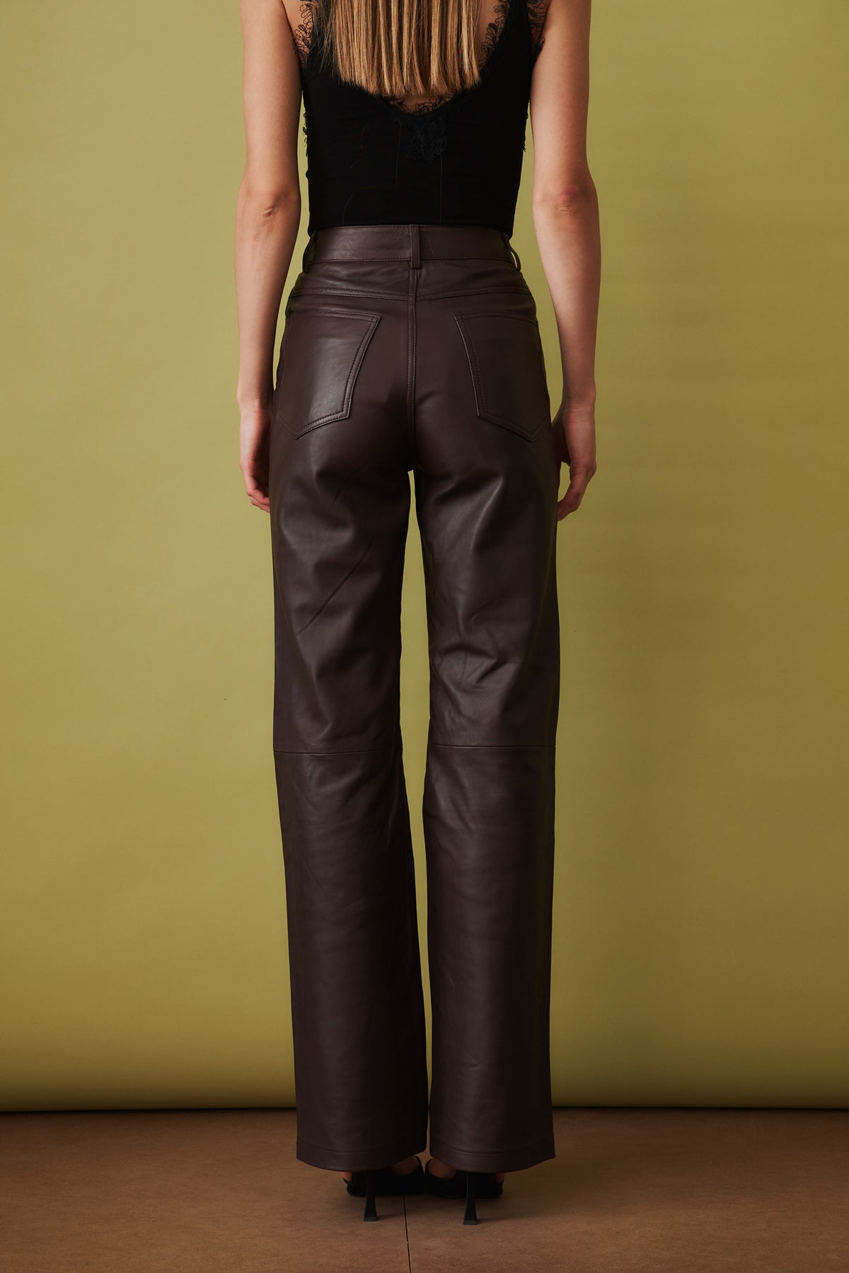 Straight Leather Pants Dark Brown - DÉSORDRE