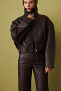 Bonded Leather Jacket Dark Brown - DÉSORDRE