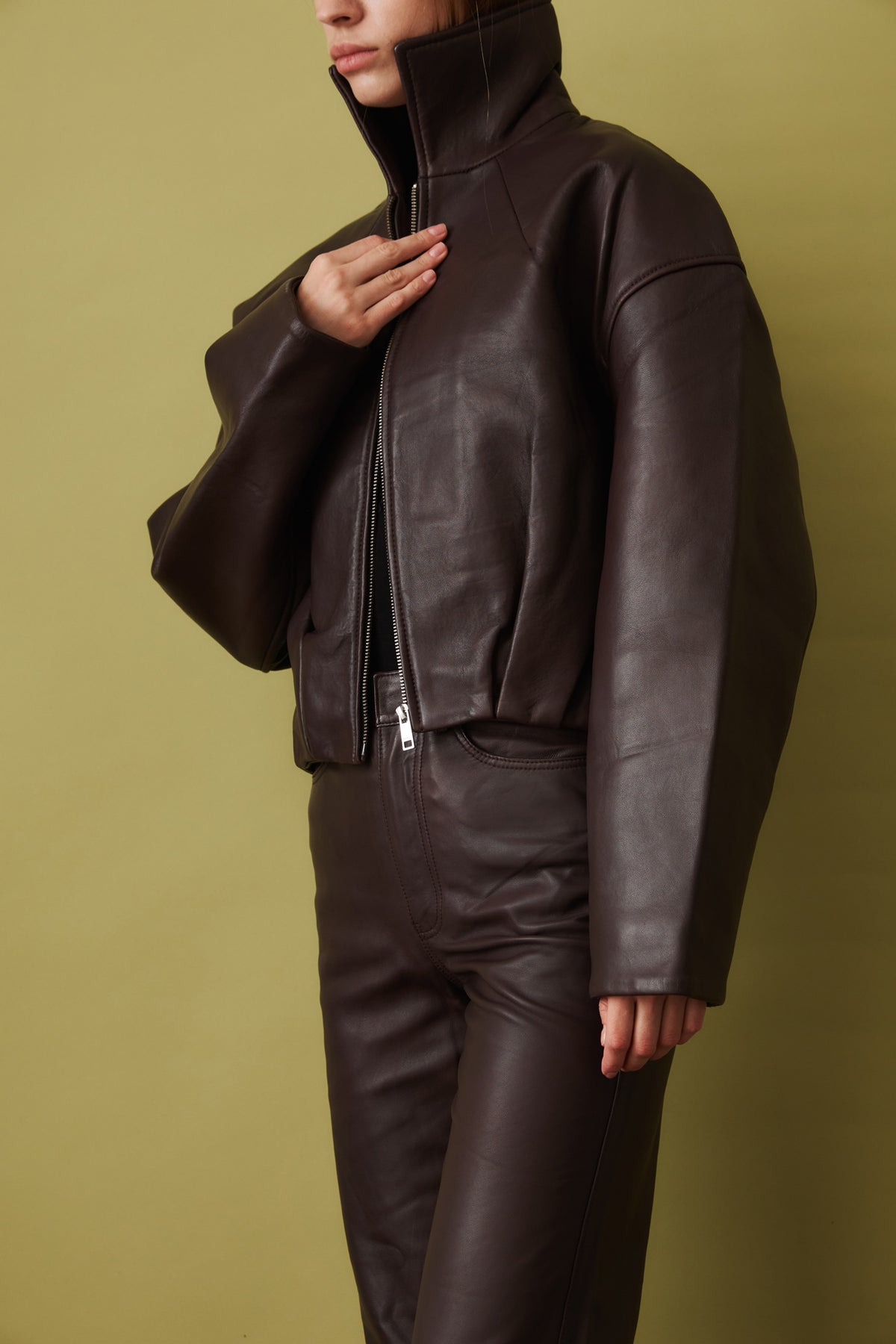 Bonded Leather Jacket Dark Brown - DÉSORDRE