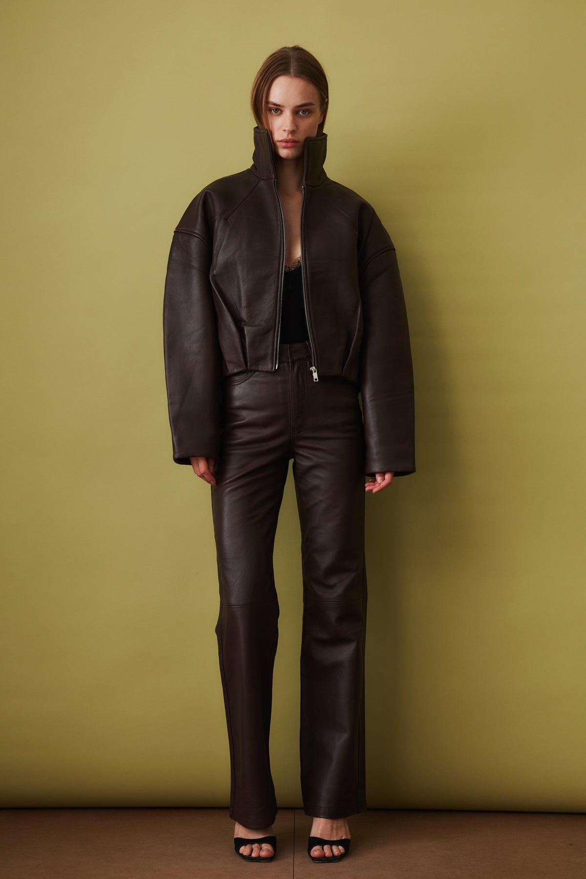 Bonded Leather Jacket Dark Brown