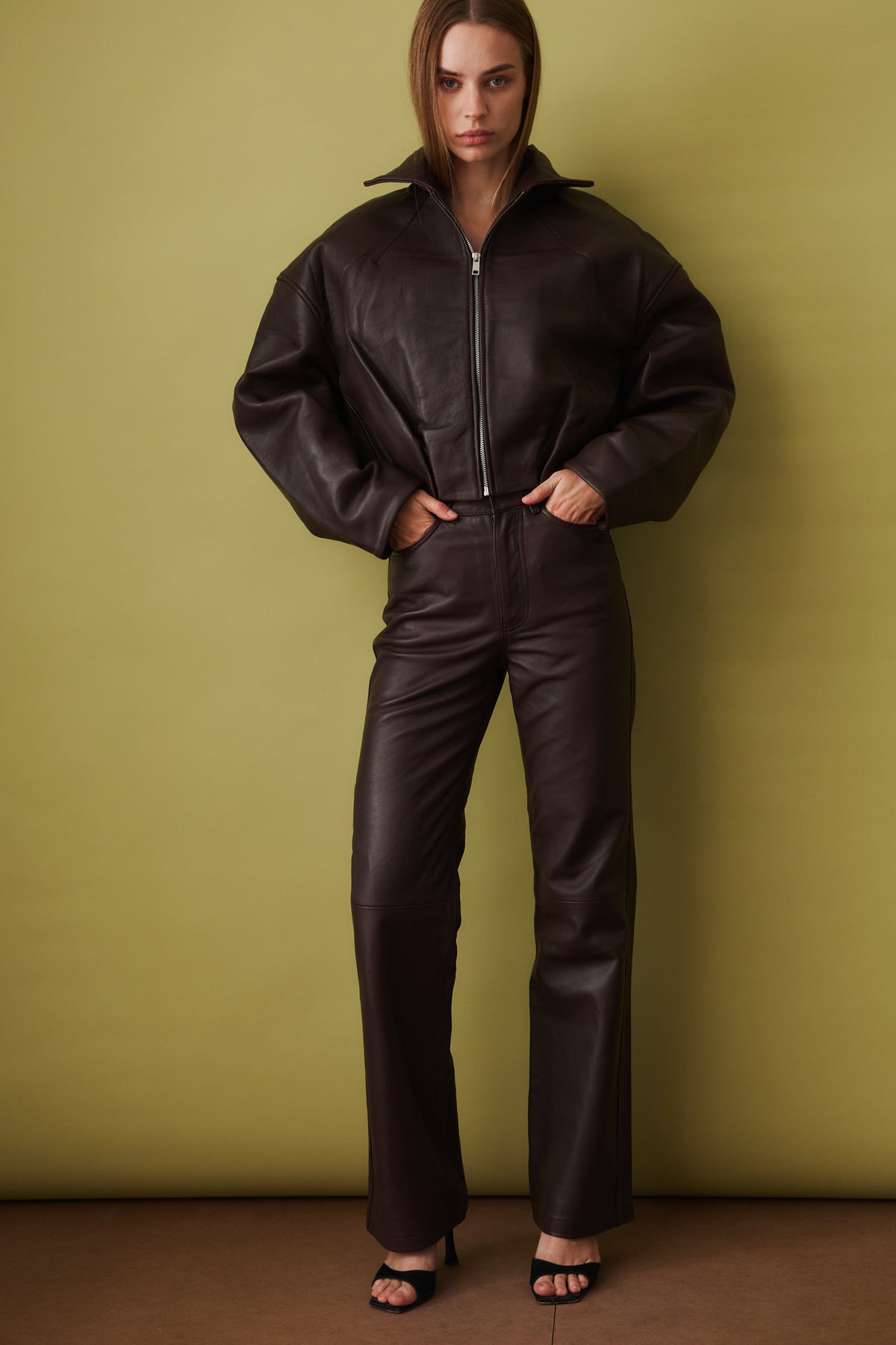 Bonded Leather Jacket Dark Brown - DÉSORDRE