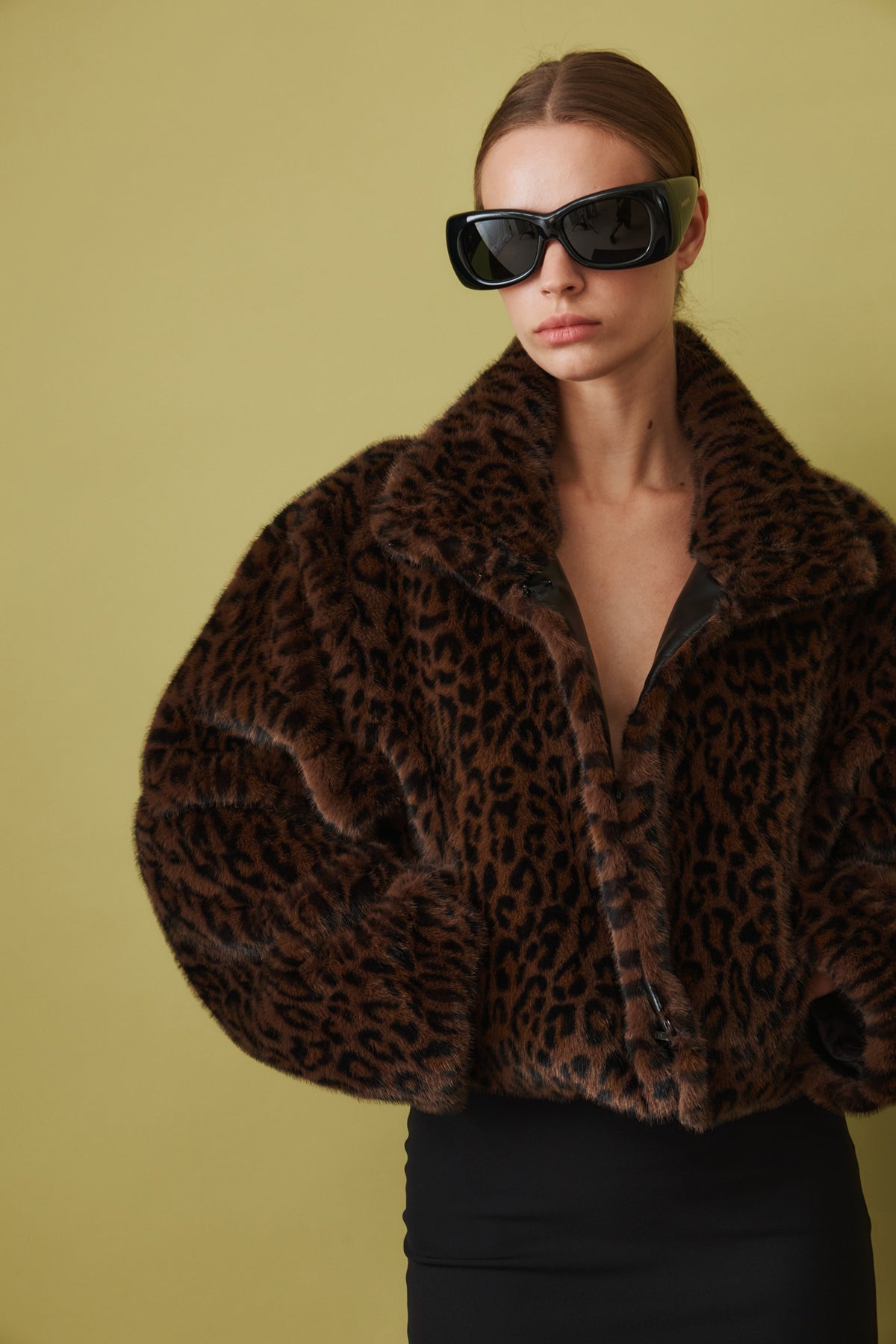 Faux Fur Crop Jacket Leopard