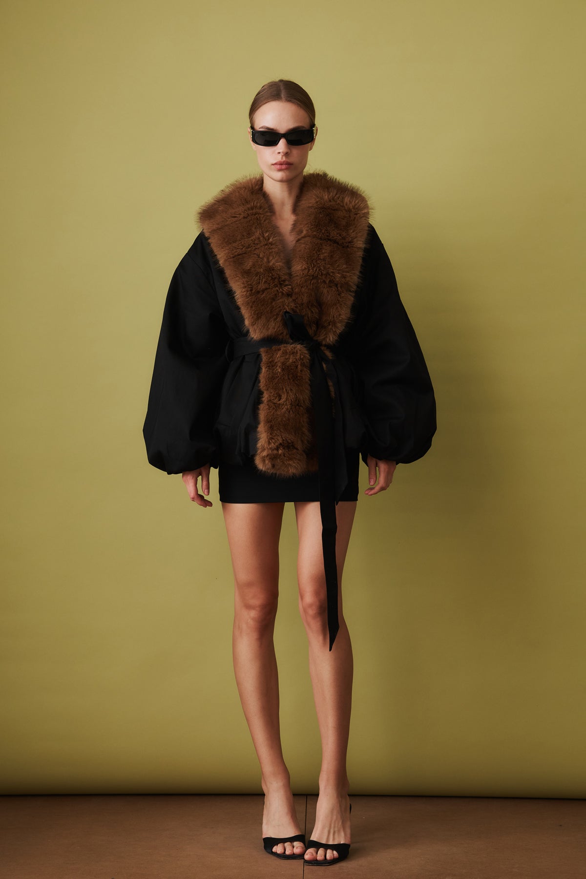 Faux Fur Collar Jacket Black