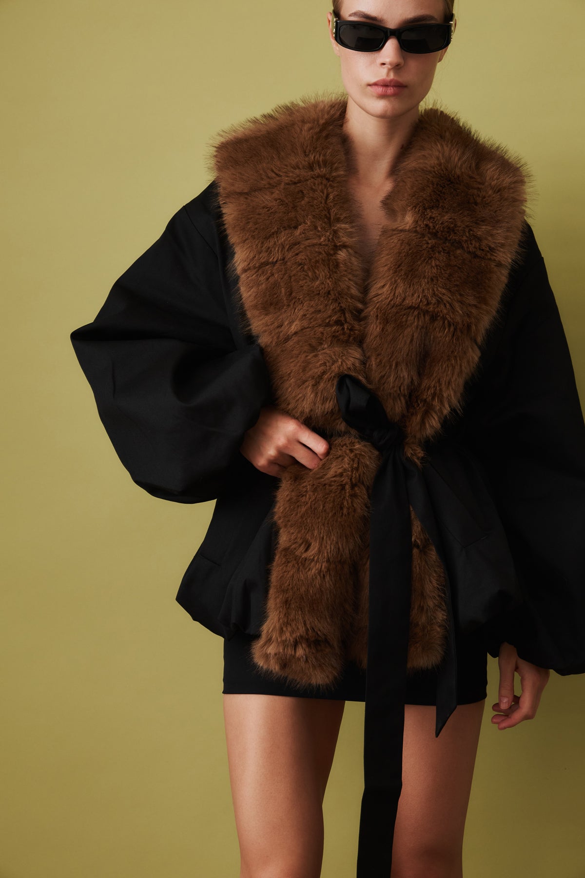 Faux Fur Collar Jacket Black - DÉSORDRE