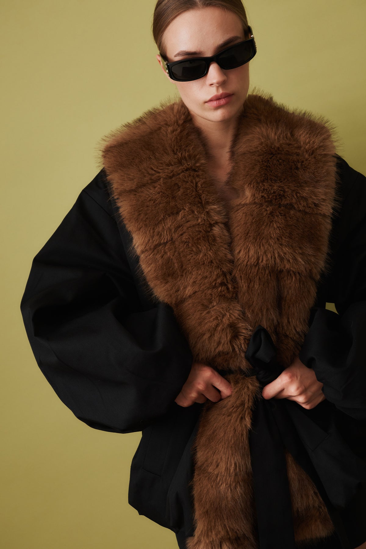 Faux Fur Collar Jacket Black