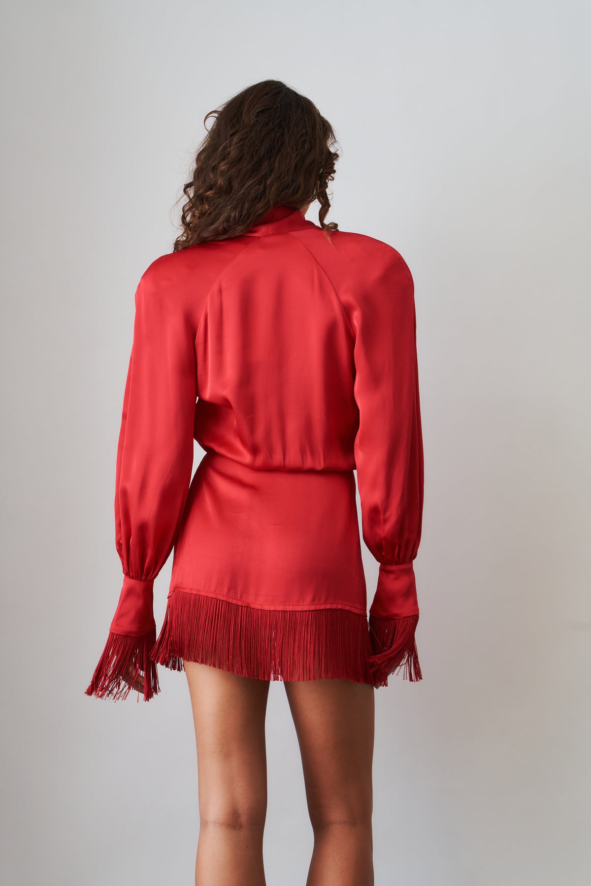 Satin Raglan Fringe Mini Dress - DÉSORDRE