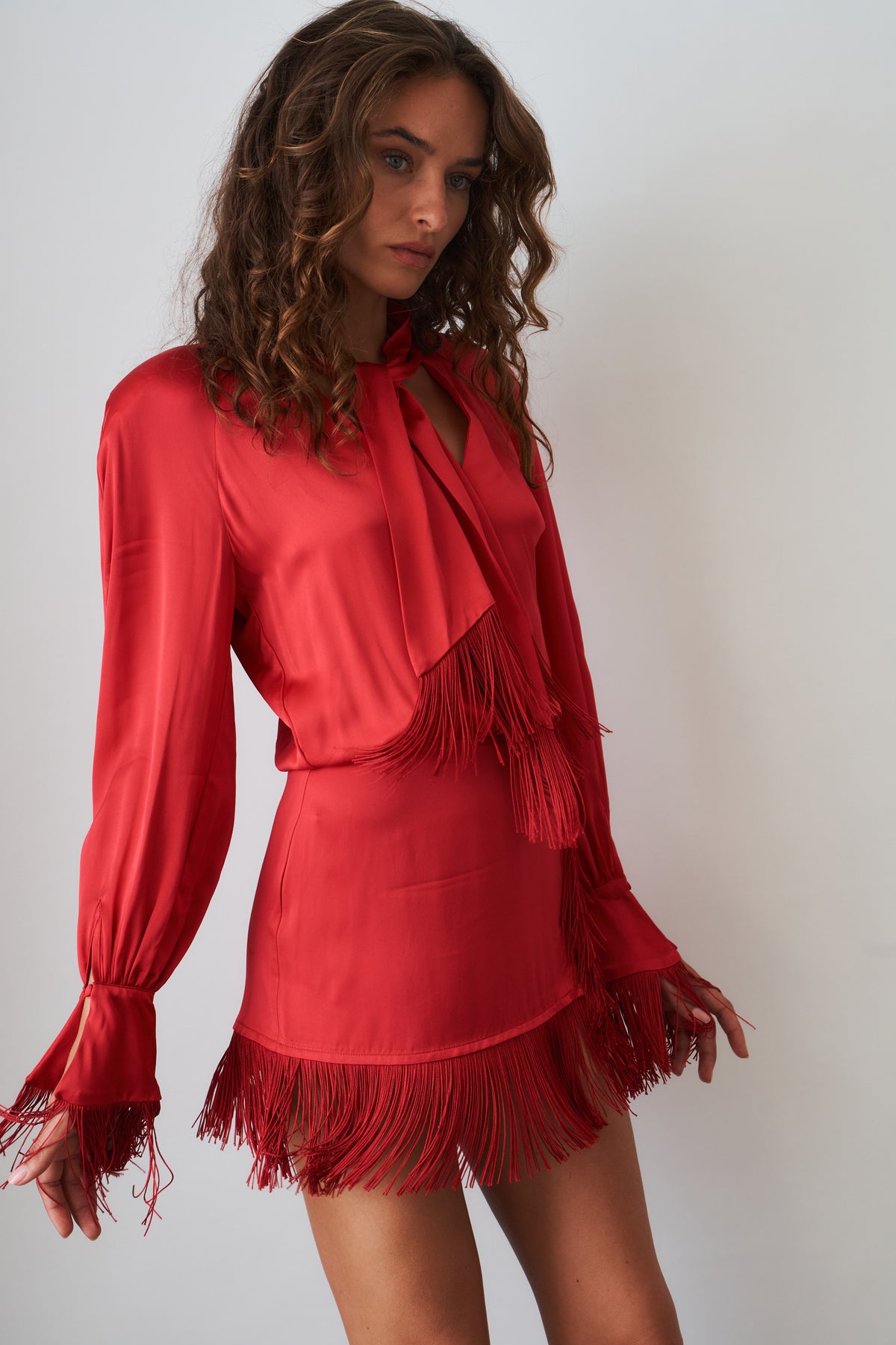 Satin Raglan Fringe Mini Dress - DÉSORDRE