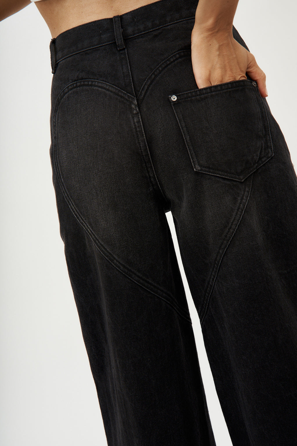 Wide Leg Crystal Slit Black Jean